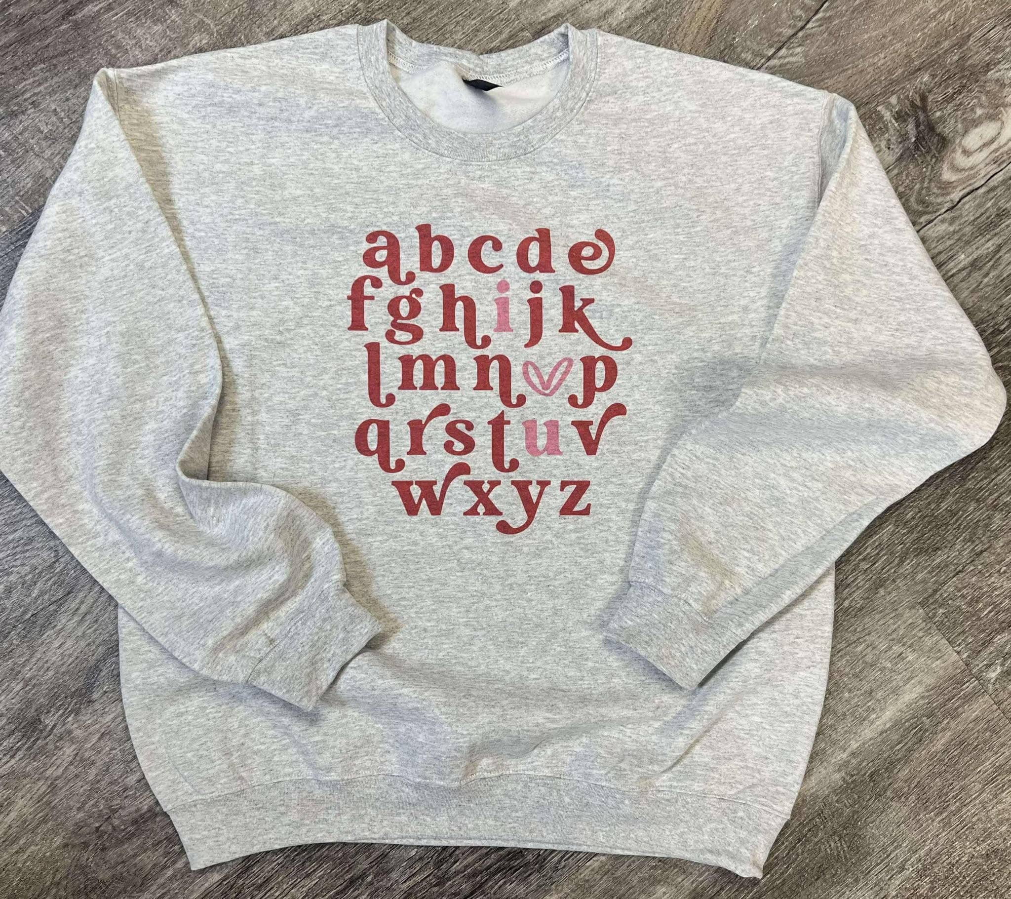Abcd (Lowercase) I Love U - Ash Gray Sweatshirt T-Shirts, Hoodie | PodTeesHub.com