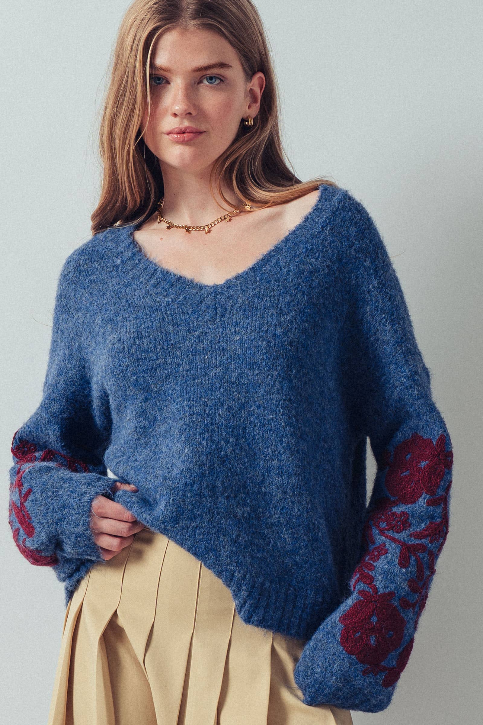 Romantic Floral Embroidered V-Neck Sweater T-Shirts, Hoodie, Sweatshirt | PodTeesHub.com