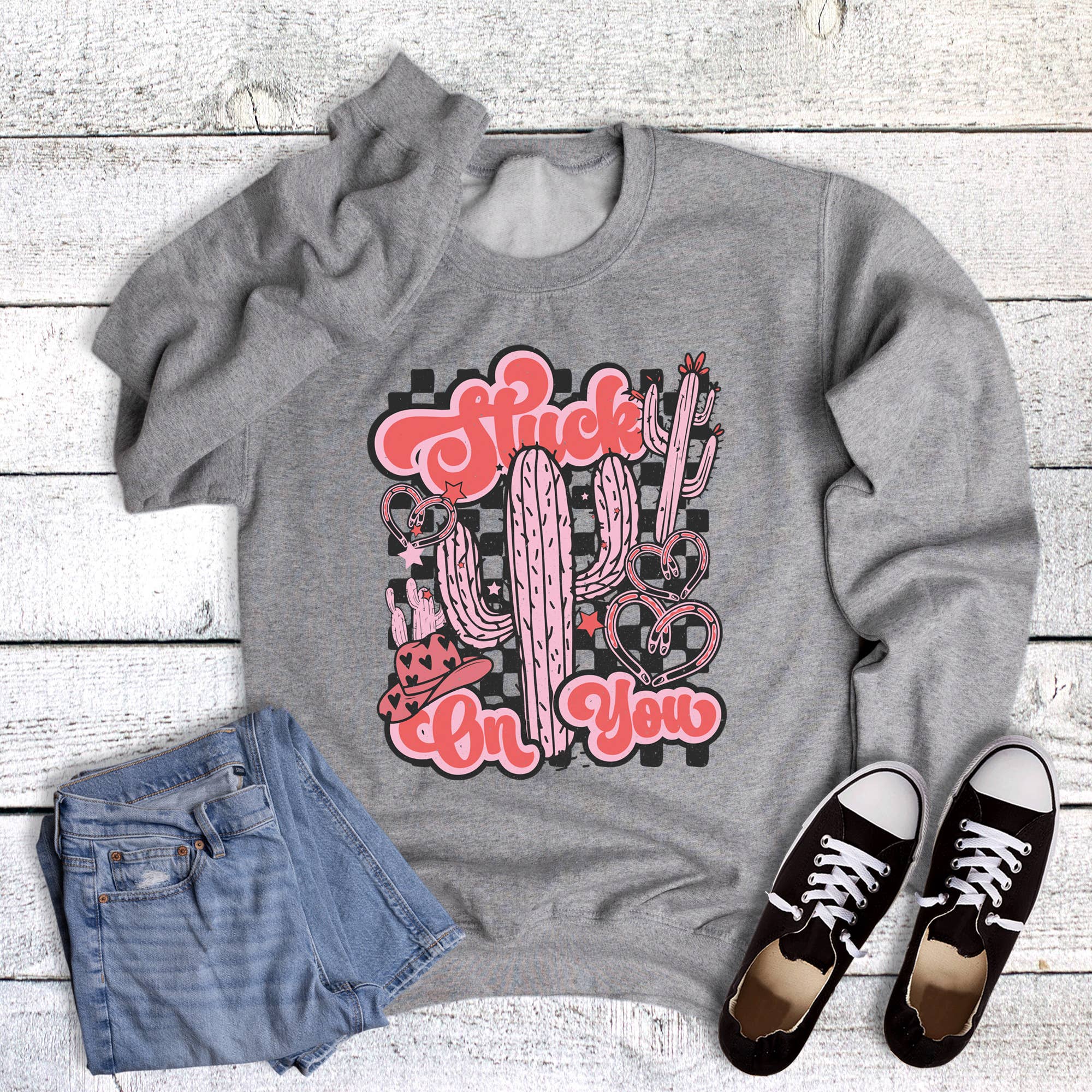Valentine Western Cactus Stuck On You Sweatshirt T-Shirts, Hoodie | PodTeesHub.com