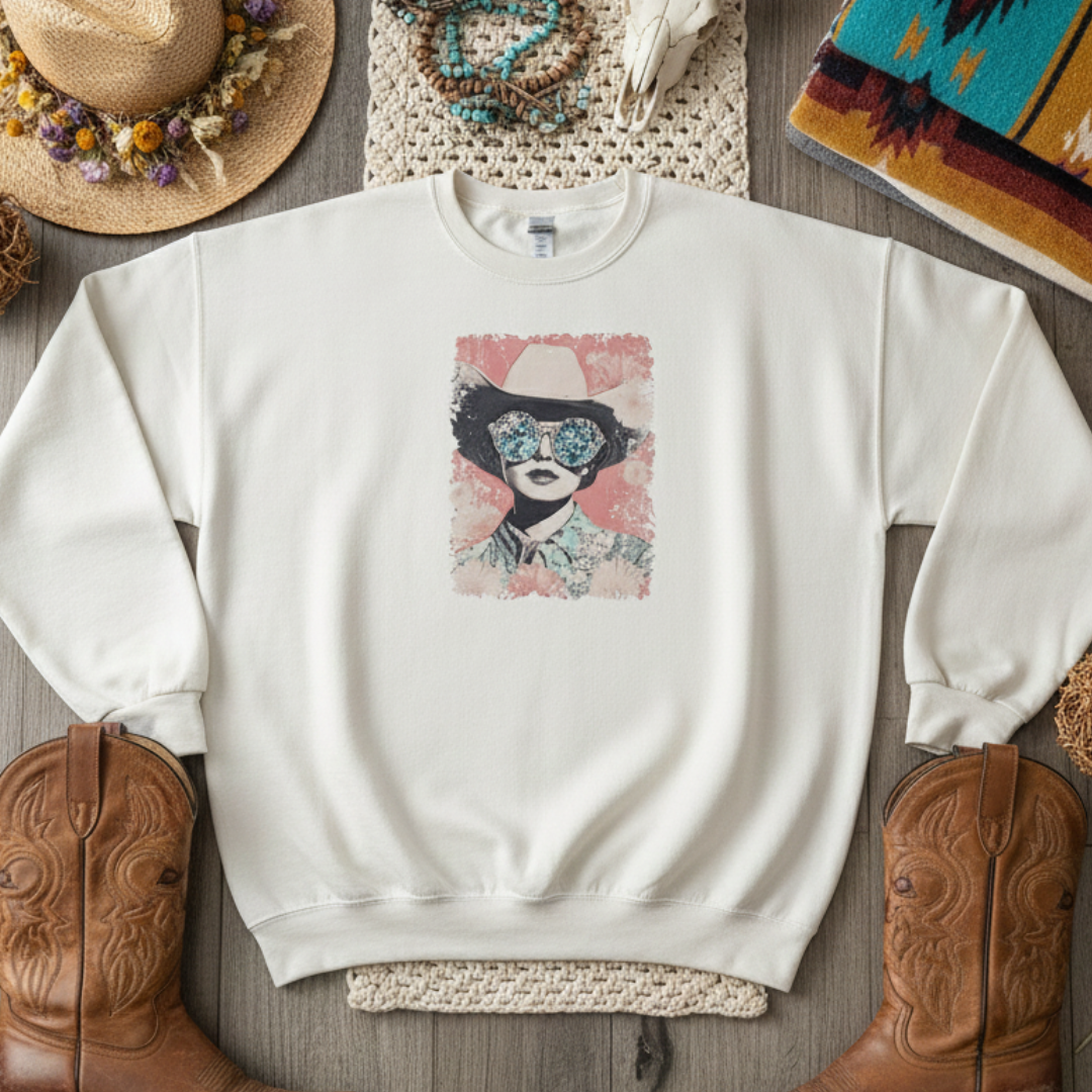 Western Pop Art Cowgirl Sweatshirt Rhinestone Aceented T-Shirts, Hoodie | PodTeesHub.com