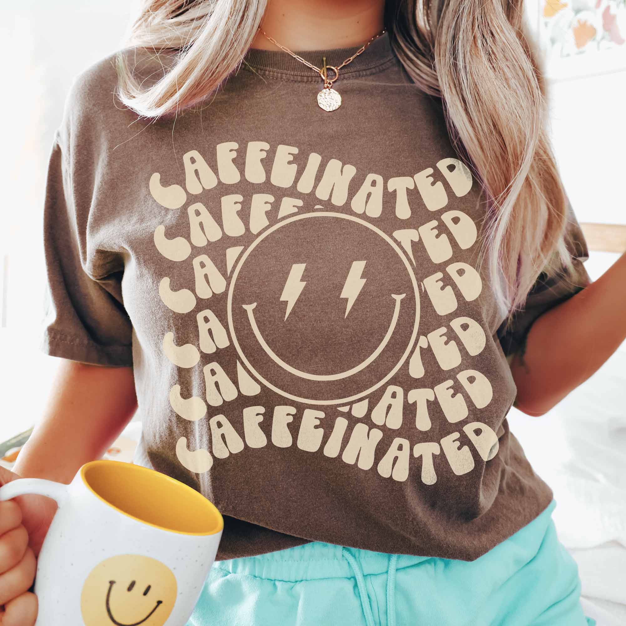 Retro Caffeinated Heavyweight Coffee Lover Tee Hoodie, Sweatshirt | PodTeesHub.com