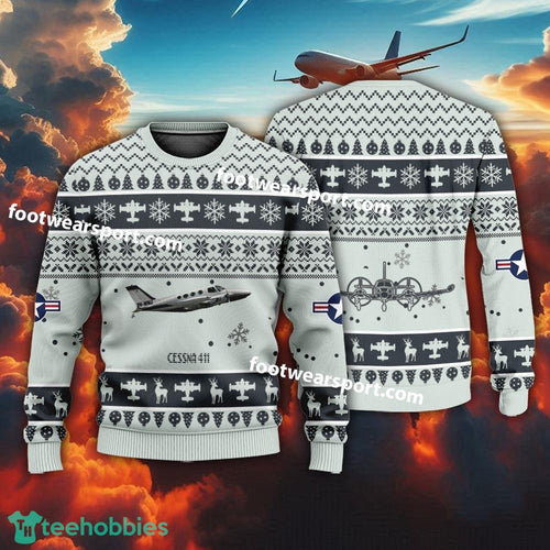 Aircraft Drawing Cessna 411 Christmas Sweater Gift Veteran