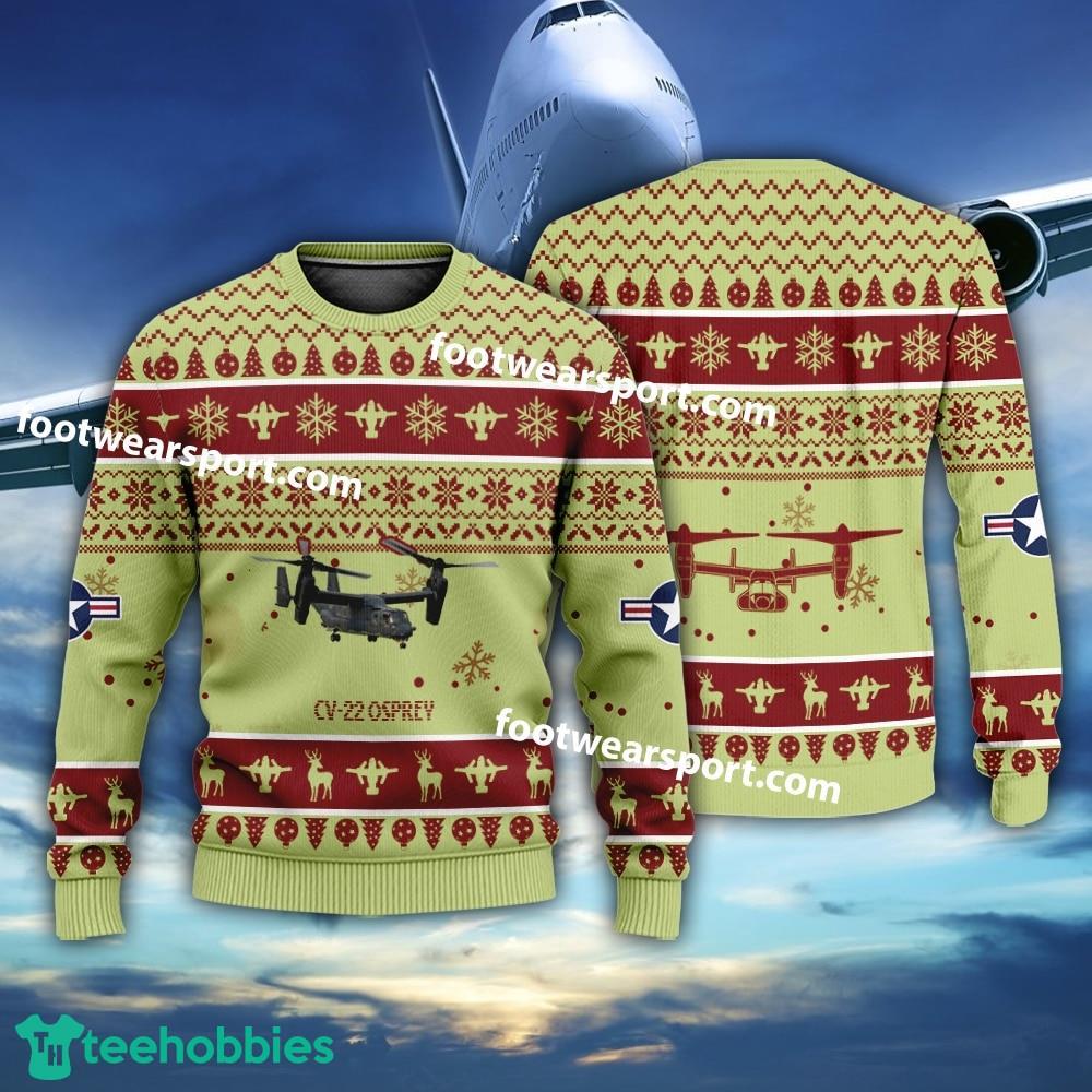 Aircraft Drawing CV-22 Osprey CV22 US Marine Corps Christmas Sweater AOP Gift Holidays