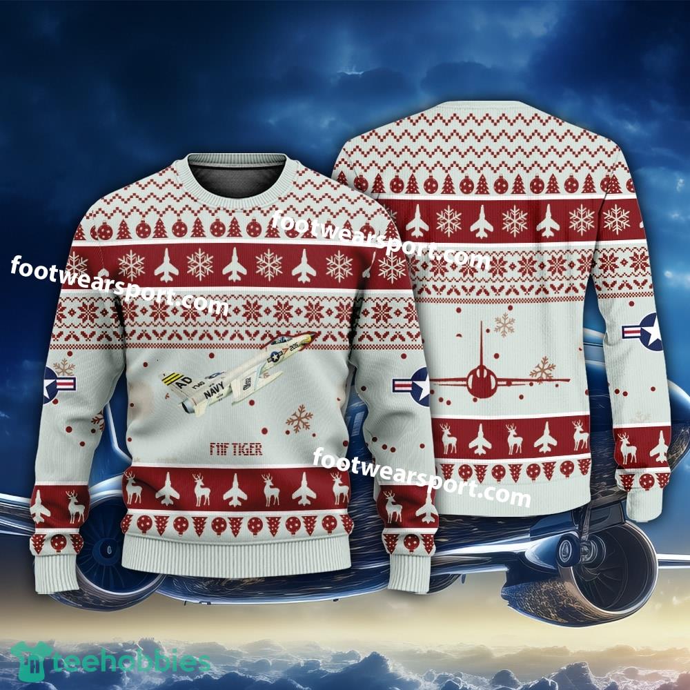 Aircraft Drawing F11F Tiger US Navy Christmas Sweater AOP Gift Holidays