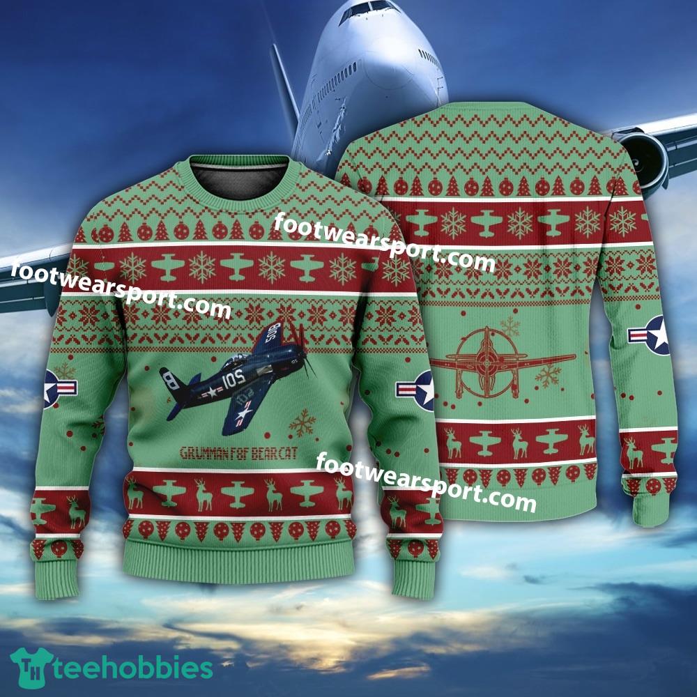 Aircraft Drawing Grumman F8F Bearca US Navy Christmas Sweater Gift Christmas