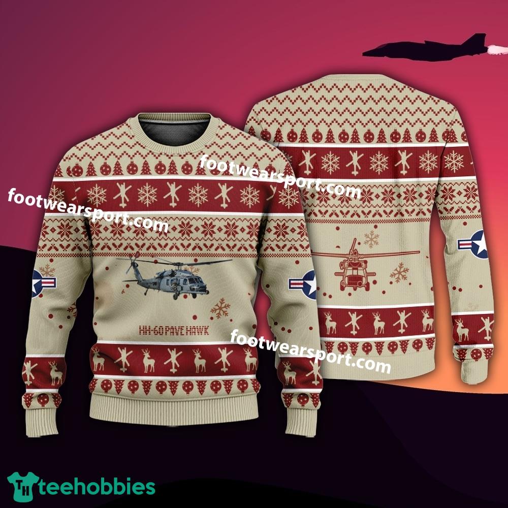 Aircraft Drawing HH-60 Pave Hawk HH60 US Air Force Xmas Sweater AOP Gift Holidays