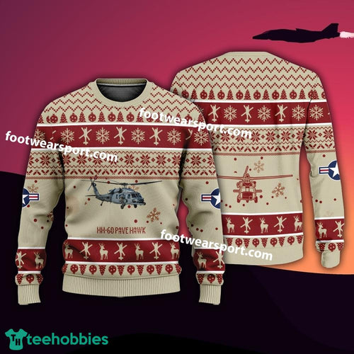 Aircraft Drawing HH-60 Pave Hawk HH60 US Air Force Xmas Sweater AOP Gift Holidays