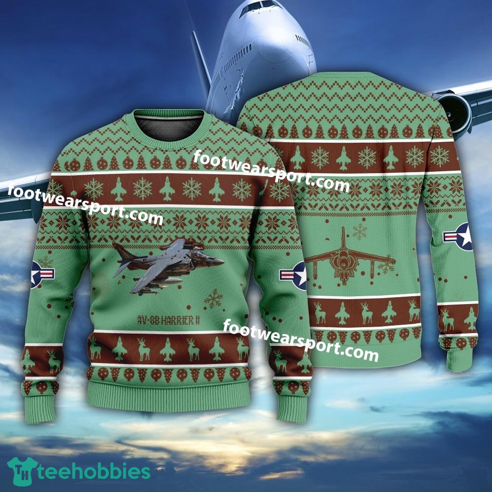 Aircraft Drawing McDonnell Douglas AV-8B Harrier II AV8B US Marine Corps Christmas Sweater AOP Gift Holidays