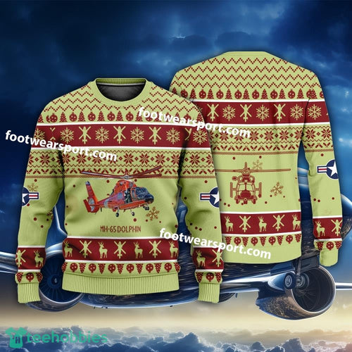 Aircraft Drawing MH-65 Dolphin HH-65 MH65 HH65 US Coast Guard Christmas Sweater Gift Christmas