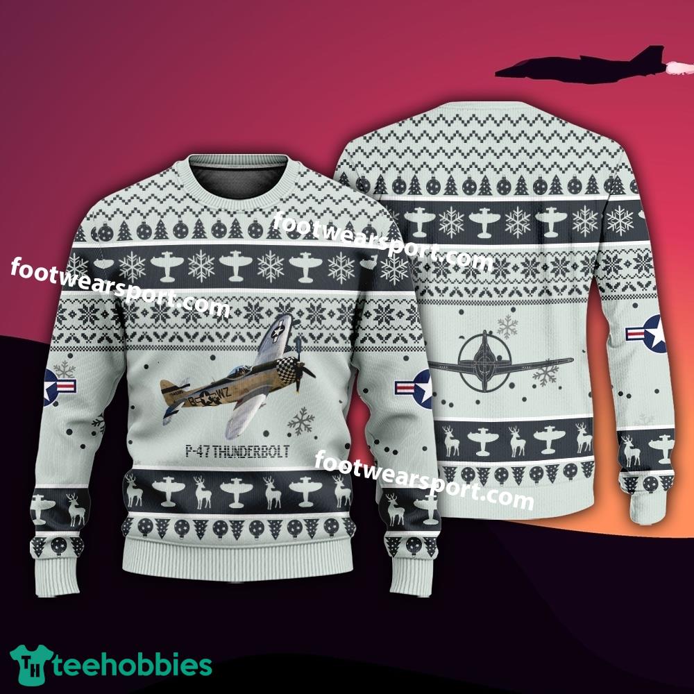 Aircraft Drawing P-47 Thunderbolt P47 US Army Xmas Sweater Gift Veteran