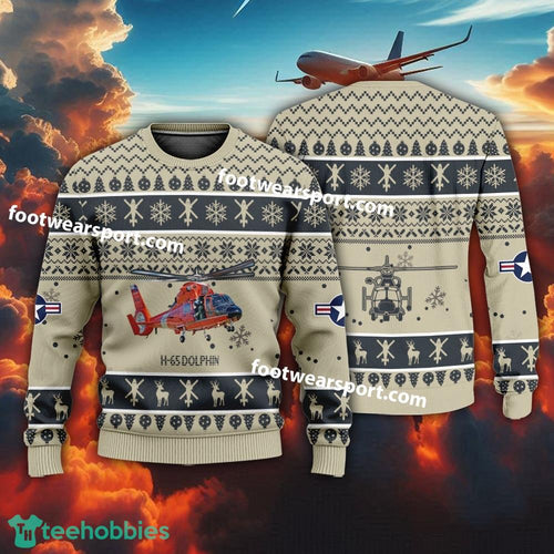 Aircraft Drawing US Coast Guard H-65 Dolphin H65 USCG US Coast Guard Christmas Sweater Gift Veteran