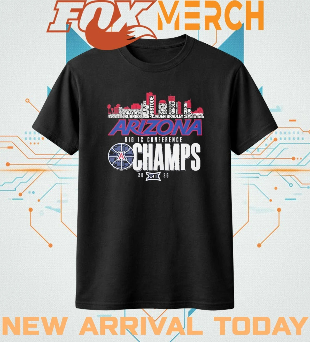 Arizona Wildcats 2026 Big 12 Conference Champs city skyline t-shirt