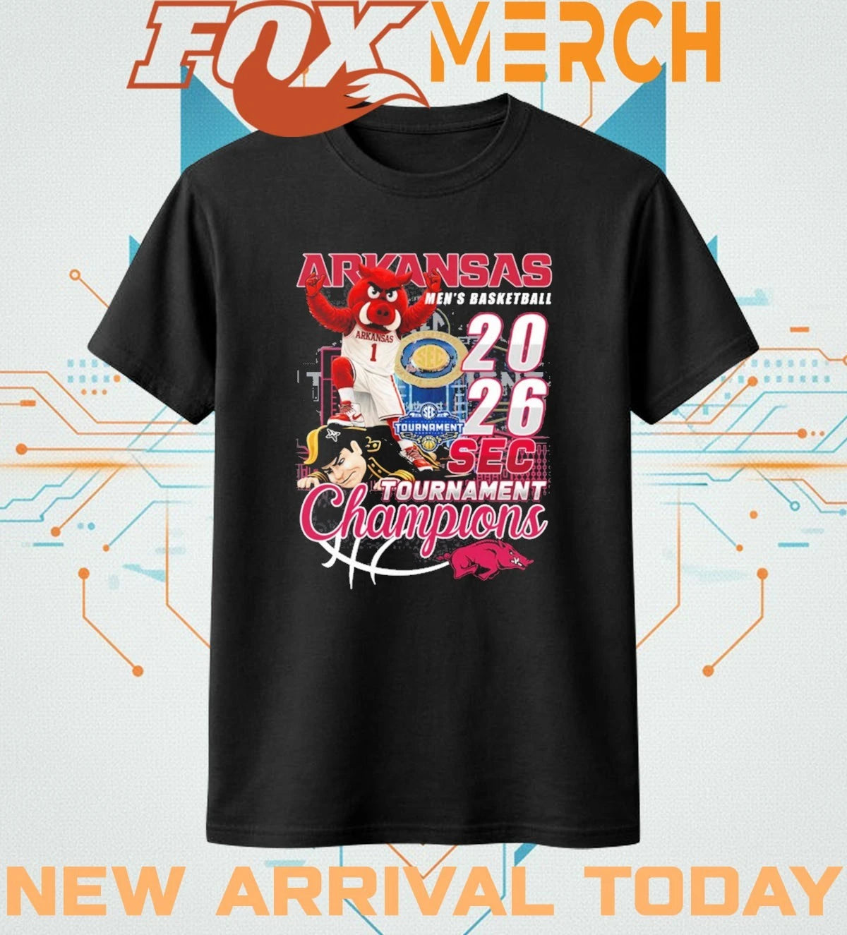 Arkansas Men’s Basketball 2026 Sec Tournament Champions mascot t-shirt