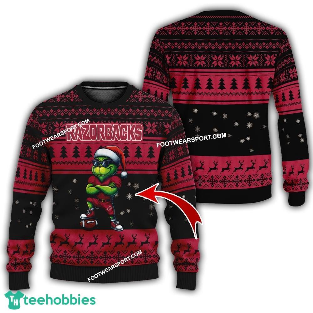 Arkansas Razorbacks Grinch Style Ugly Christmas 3D Sweater Gift For Adult – Custom Number
