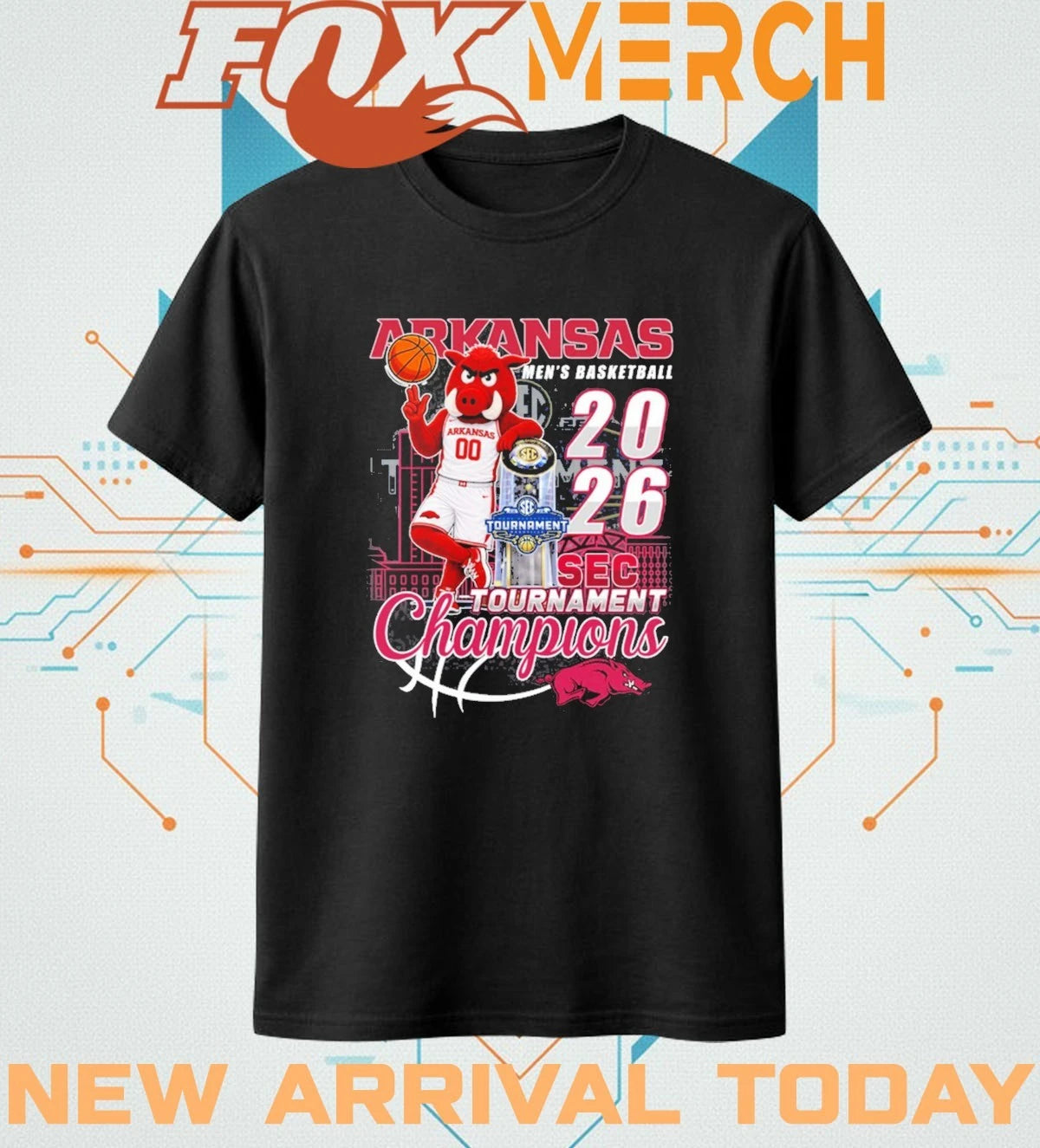 Arkansas Razorbacks Men’s Basketball 2026 Sec Tournament Champions mascot t-shirt