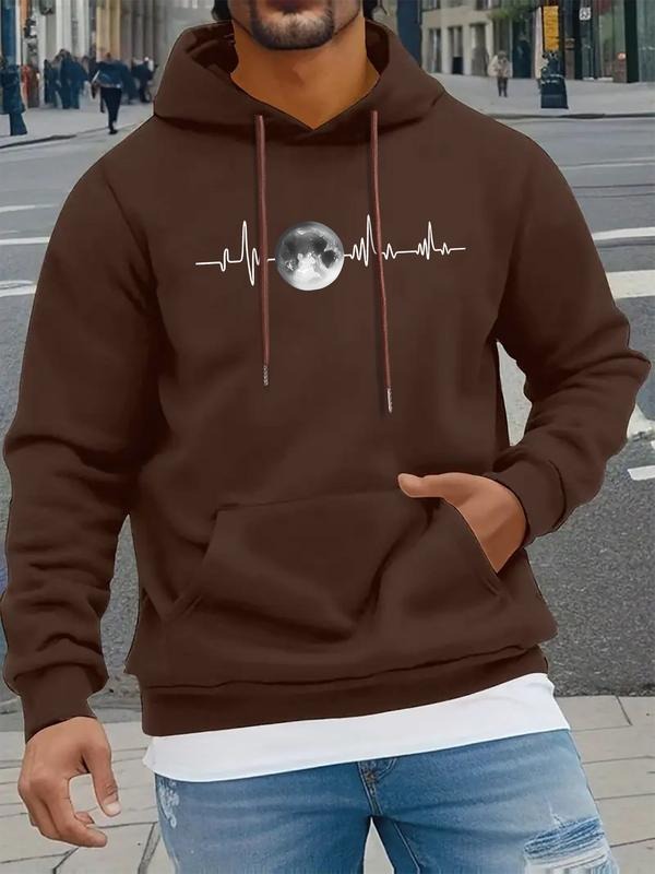 Planet pattern letter print men's hooded sweatshirt new spring/autumn and winter solid color print hoodie top loose style...