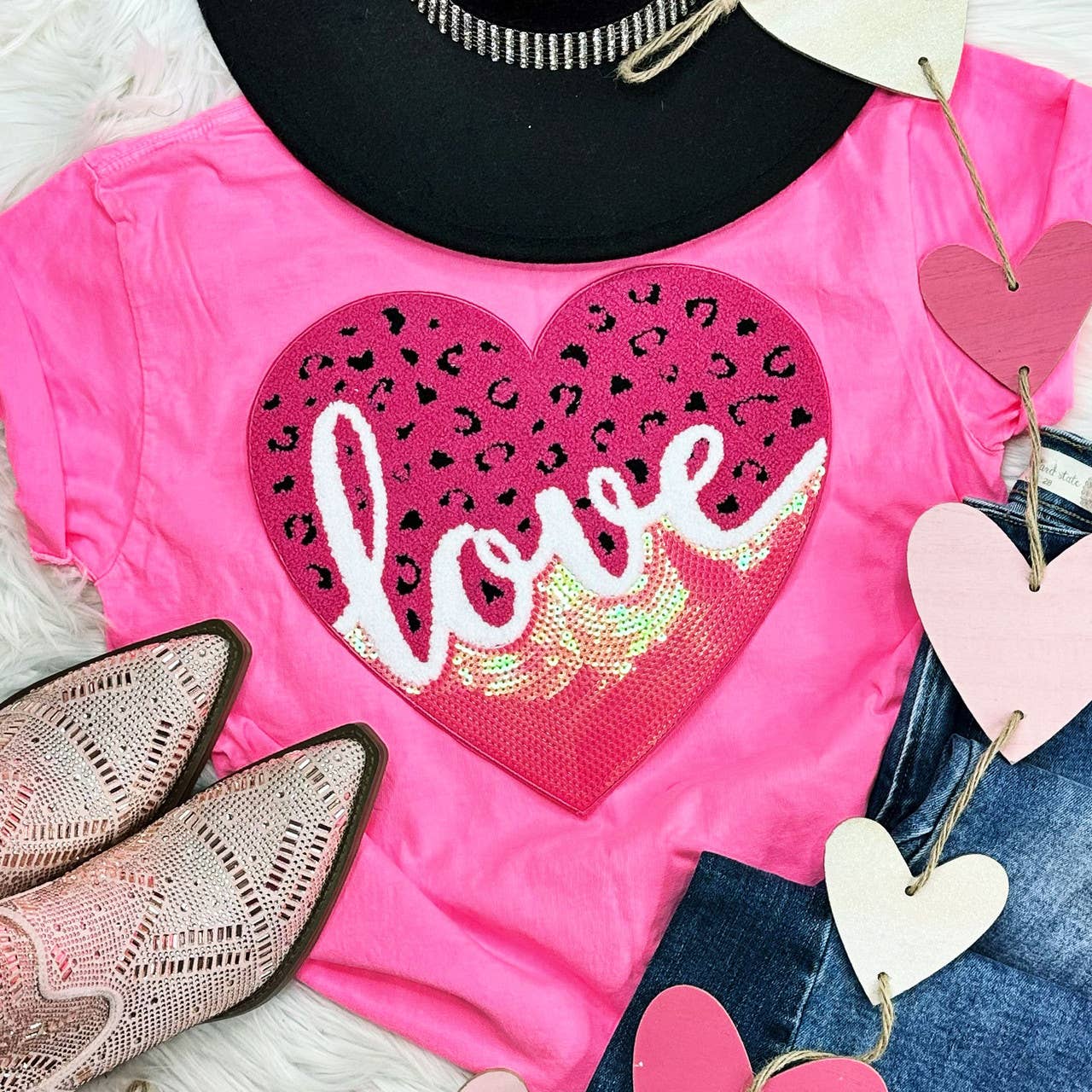 Leopard Love Sequin Chenille Patch Pigment Dyed Tee Hoodie, Sweatshirt | PodTeesHub.com