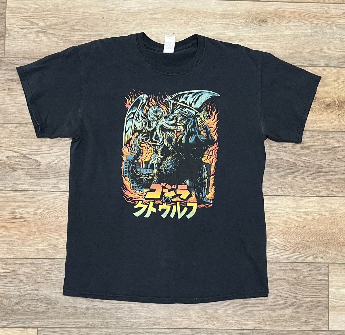 Vintage Godzilla Vs Lovecraft Octopus Graphic Horror Tee Hoodie, Sweatshirt | PodTeesHub.com