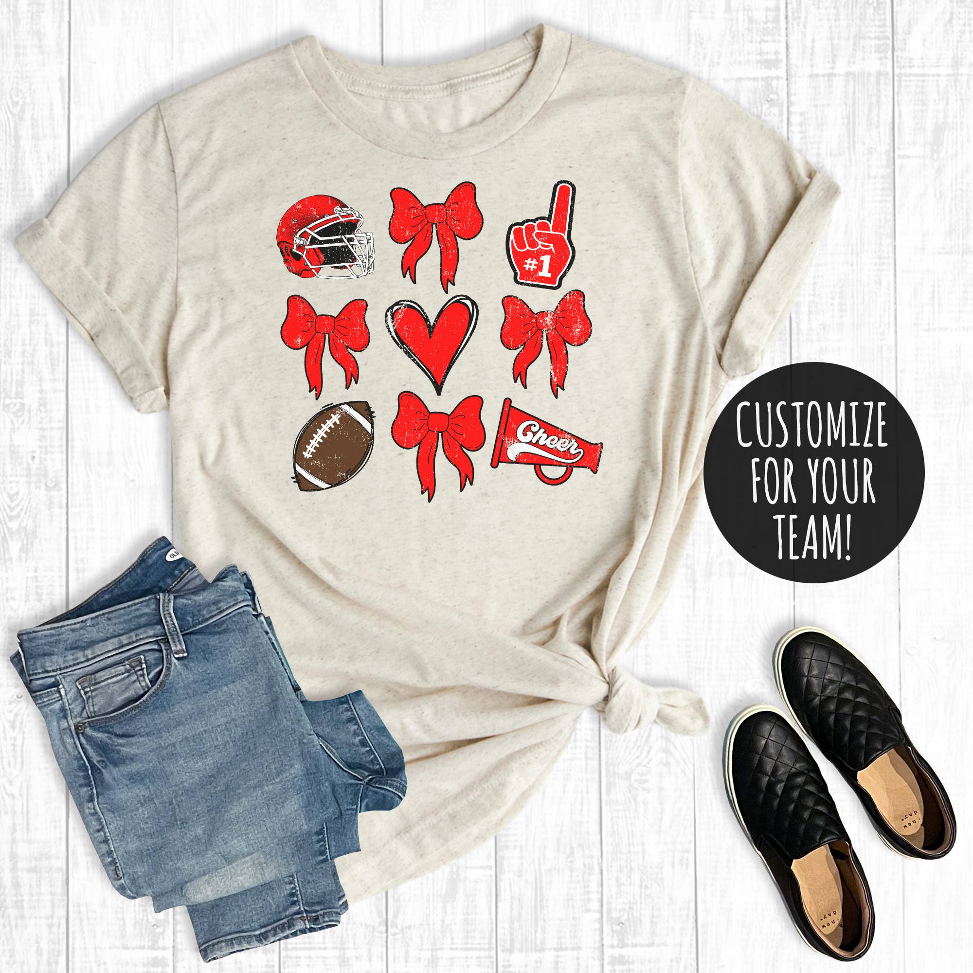 Custom Football Cheerleader Coquette Bows Graphic Tee Hoodie, Sweatshirt | PodTeesHub.com