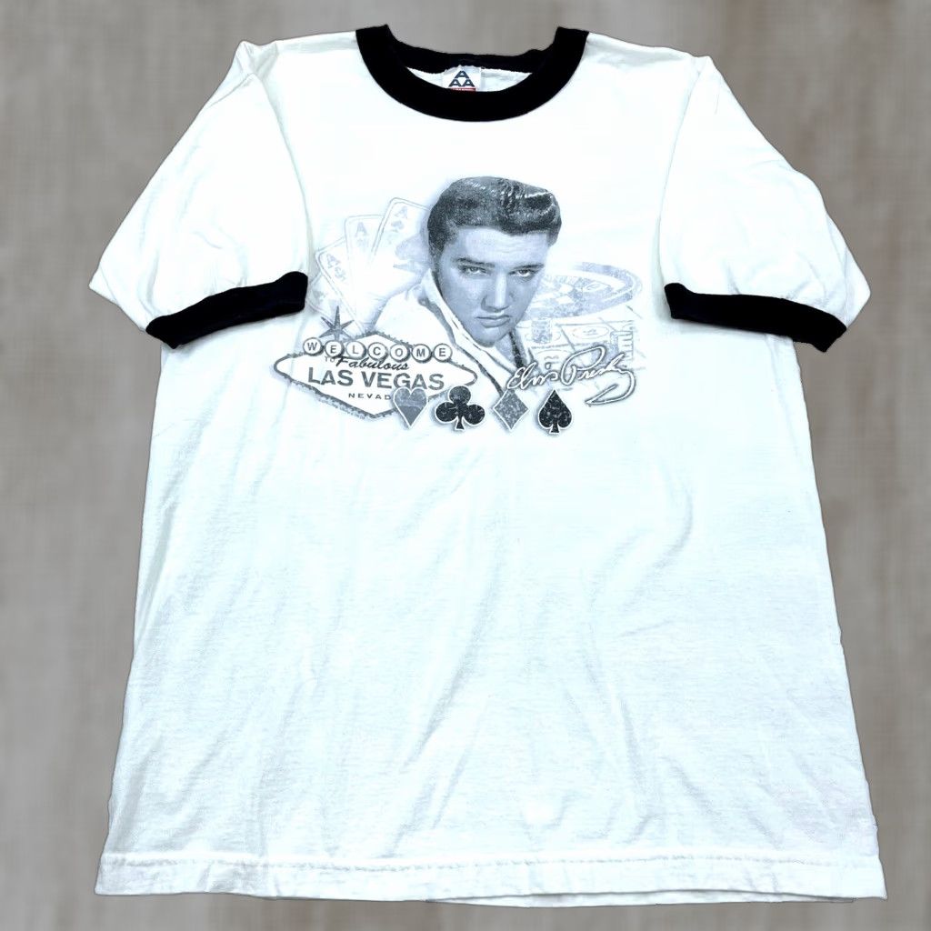 Aaa Vintage Elvis Shirt Men Medium White Black Tee Retro Y2k Ringer Las Vegas Rock Shirt M White Elv Hoodie, Sweatshirt