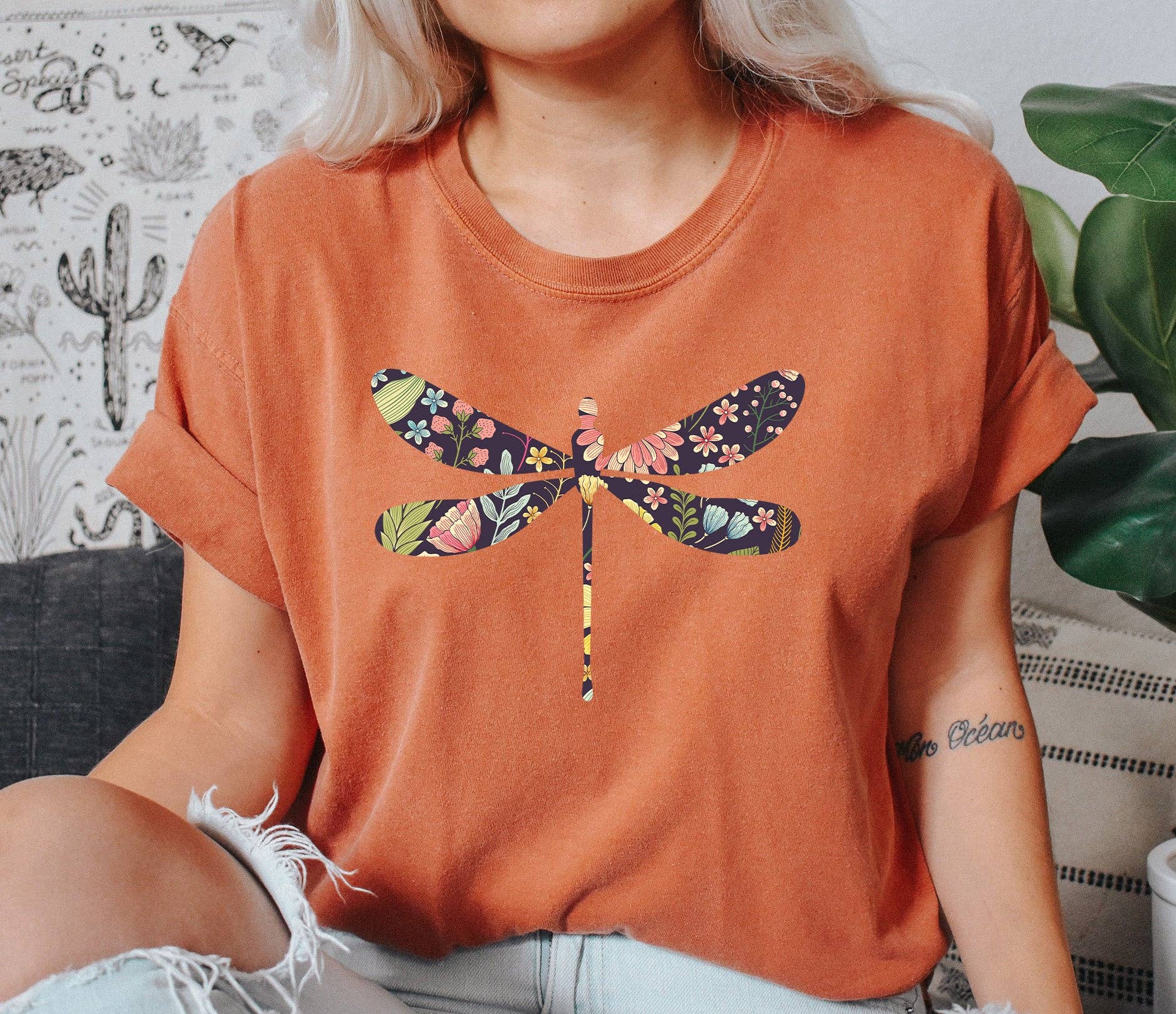 Floral Print Dragonfly Nv T-Shirt Hoodie, Sweatshirt | PodTeesHub.com