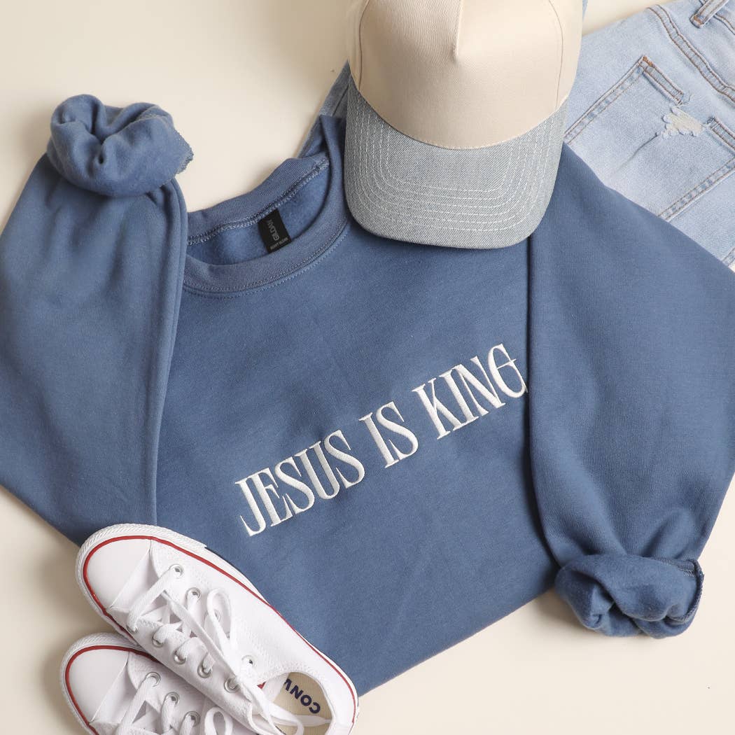 Jesus Is King Embroidered Heavyweight Sweatshirt T-Shirts, Hoodie | PodTeesHub.com