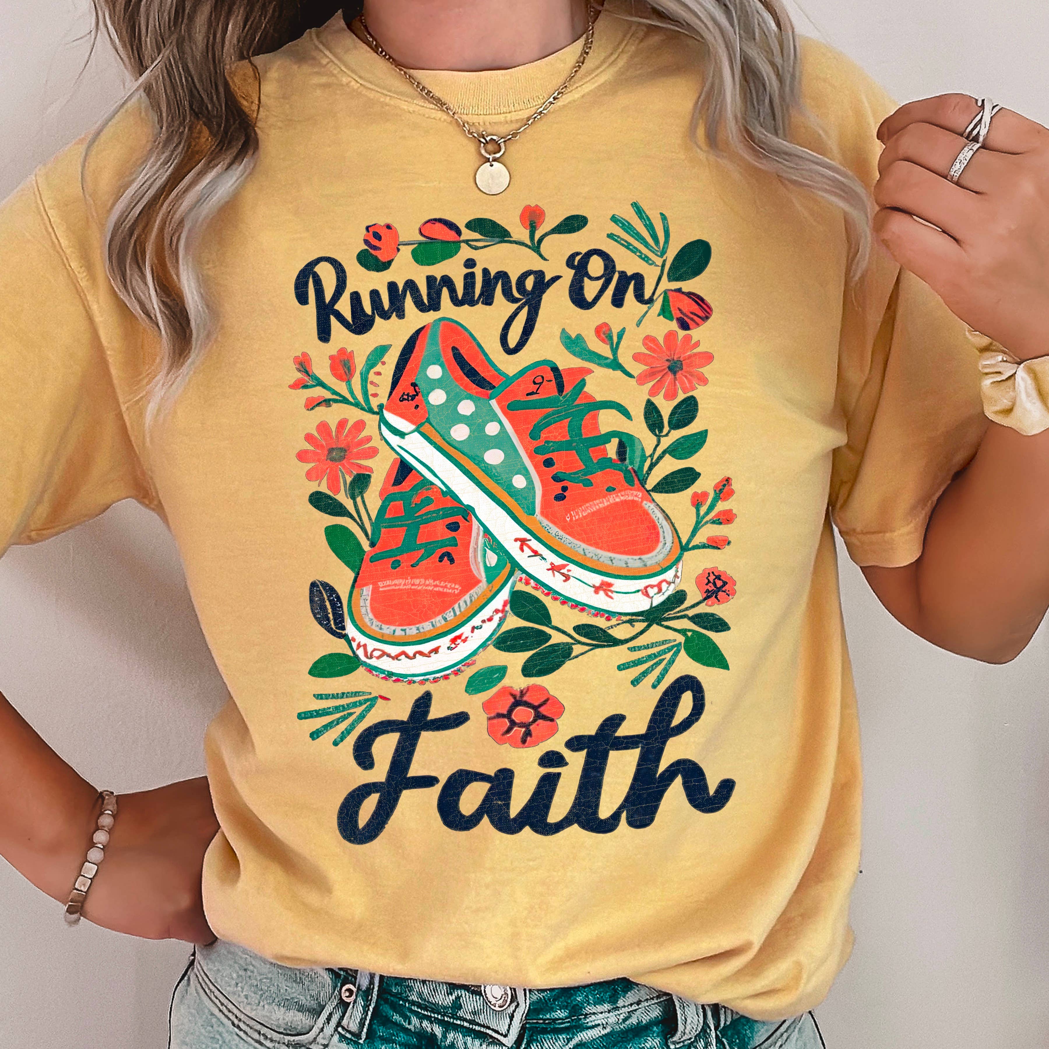 Running On Faith Christian Graphic Tee | Comfort Colors Hoodie, Sweatshirt | PodTeesHub.com