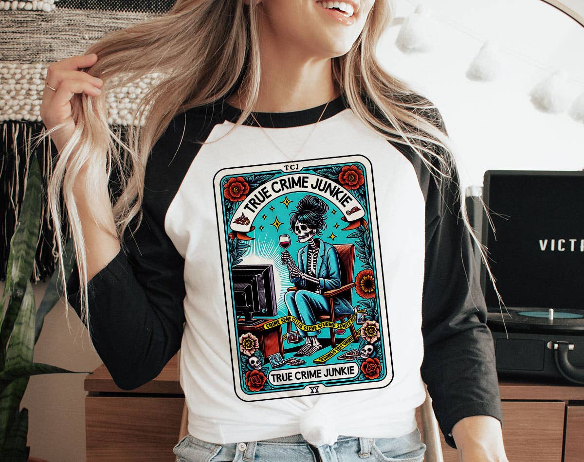 True Crime Junkie - Funny Tarot Baseball T-Shirt Hoodie, Sweatshirt | PodTeesHub.com