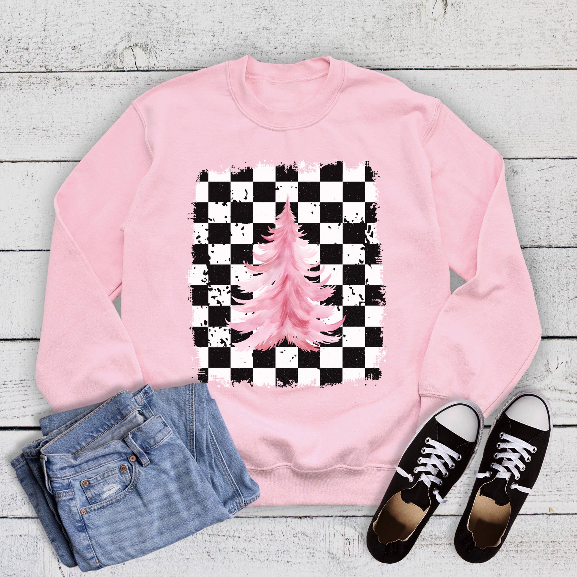 Christmas Check Whimsical Tree Sweatshirt T-Shirts, Hoodie | PodTeesHub.com