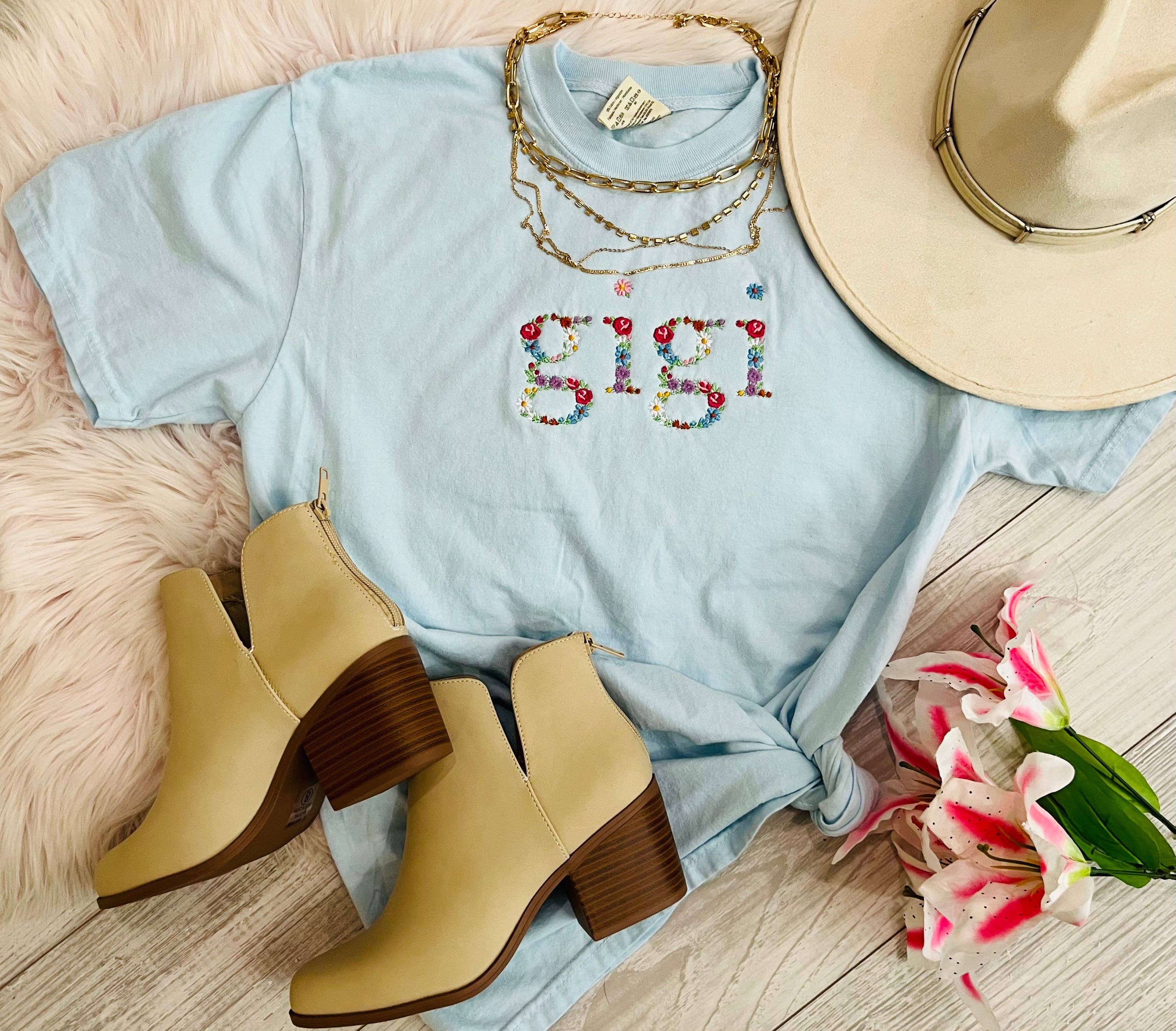 Gigi Floral Embroidered Tee Hoodie, Sweatshirt | PodTeesHub.com