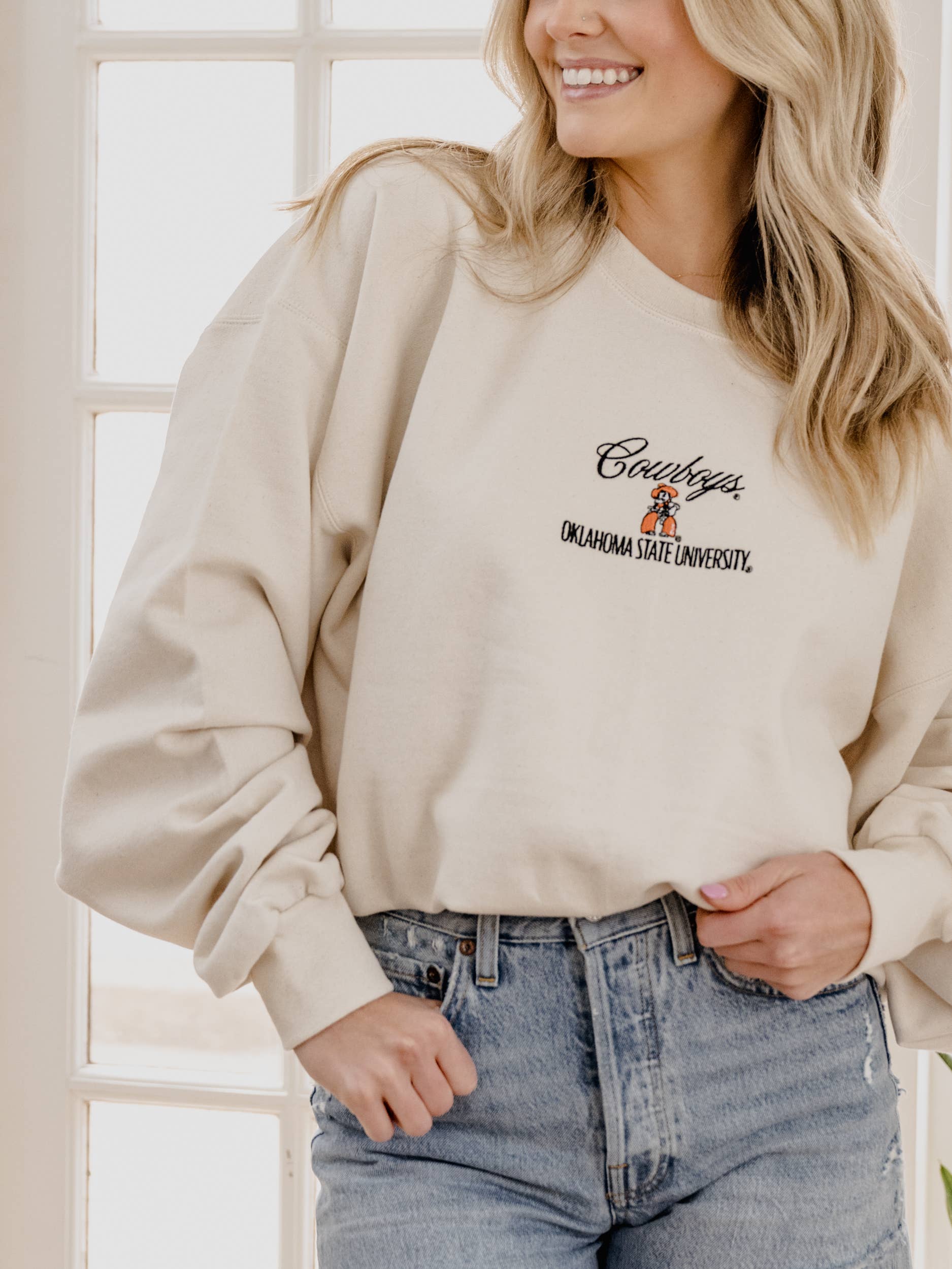 Osu Cowboys Embroidered Script Cream Sweatshirt T-Shirts, Hoodie | PodTeesHub.com