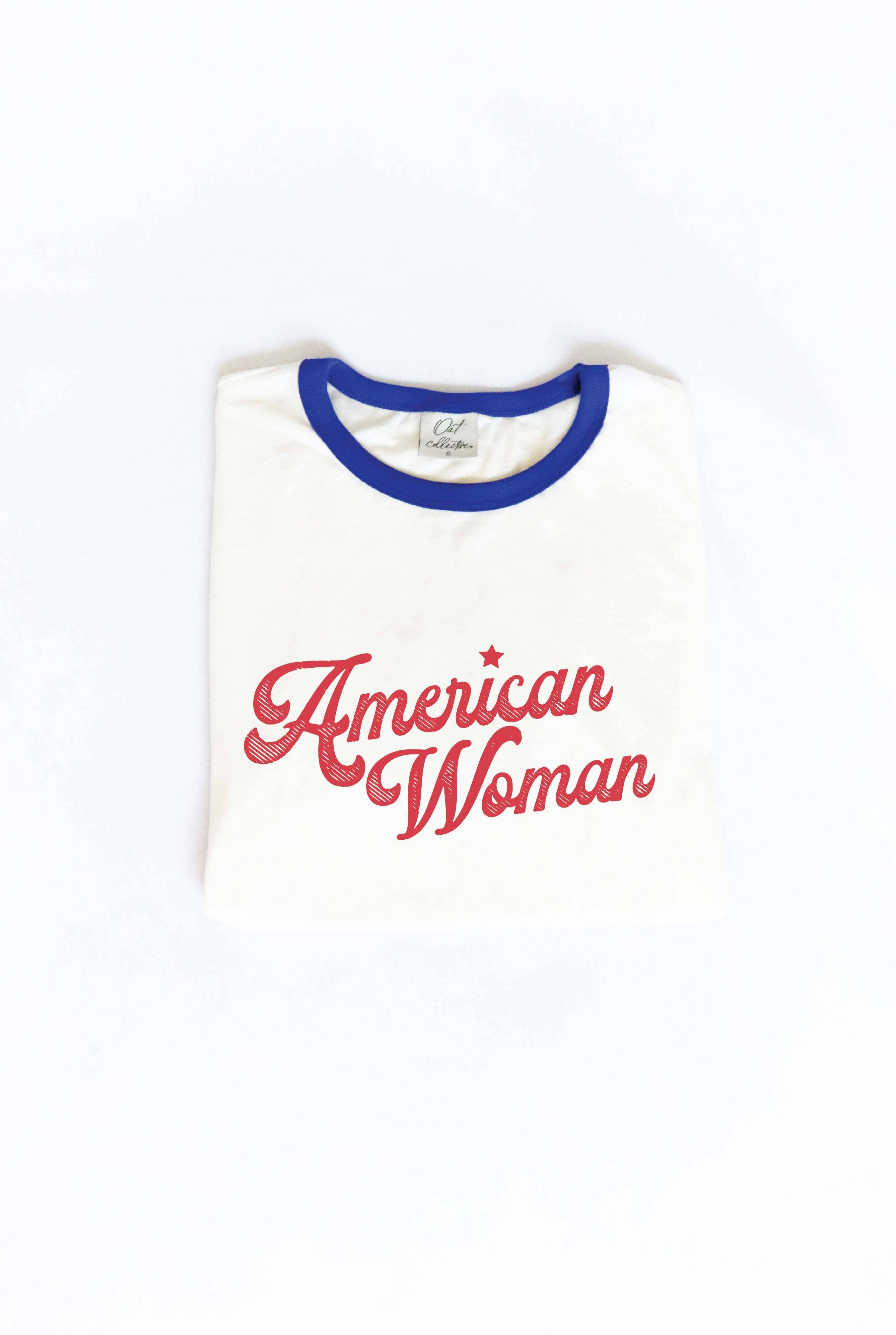 American Woman Ringer Graphic T-Shirt Hoodie, Sweatshirt | PodTeesHub.com