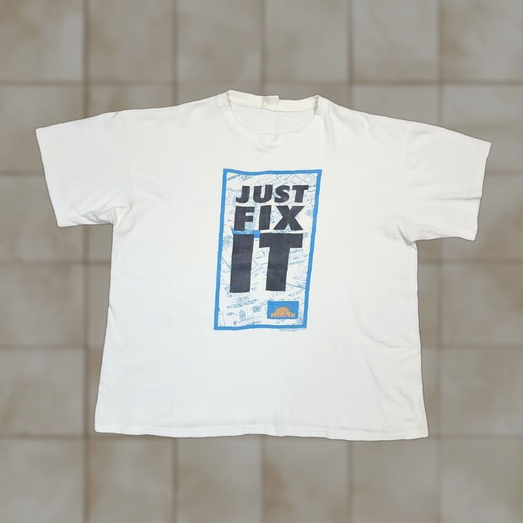 Vintage 90s Home Improvement Just Fix It White T Shirt Men S 2xl Crew Neck Short Sleeve Cott Hoodie, Sweatshirt