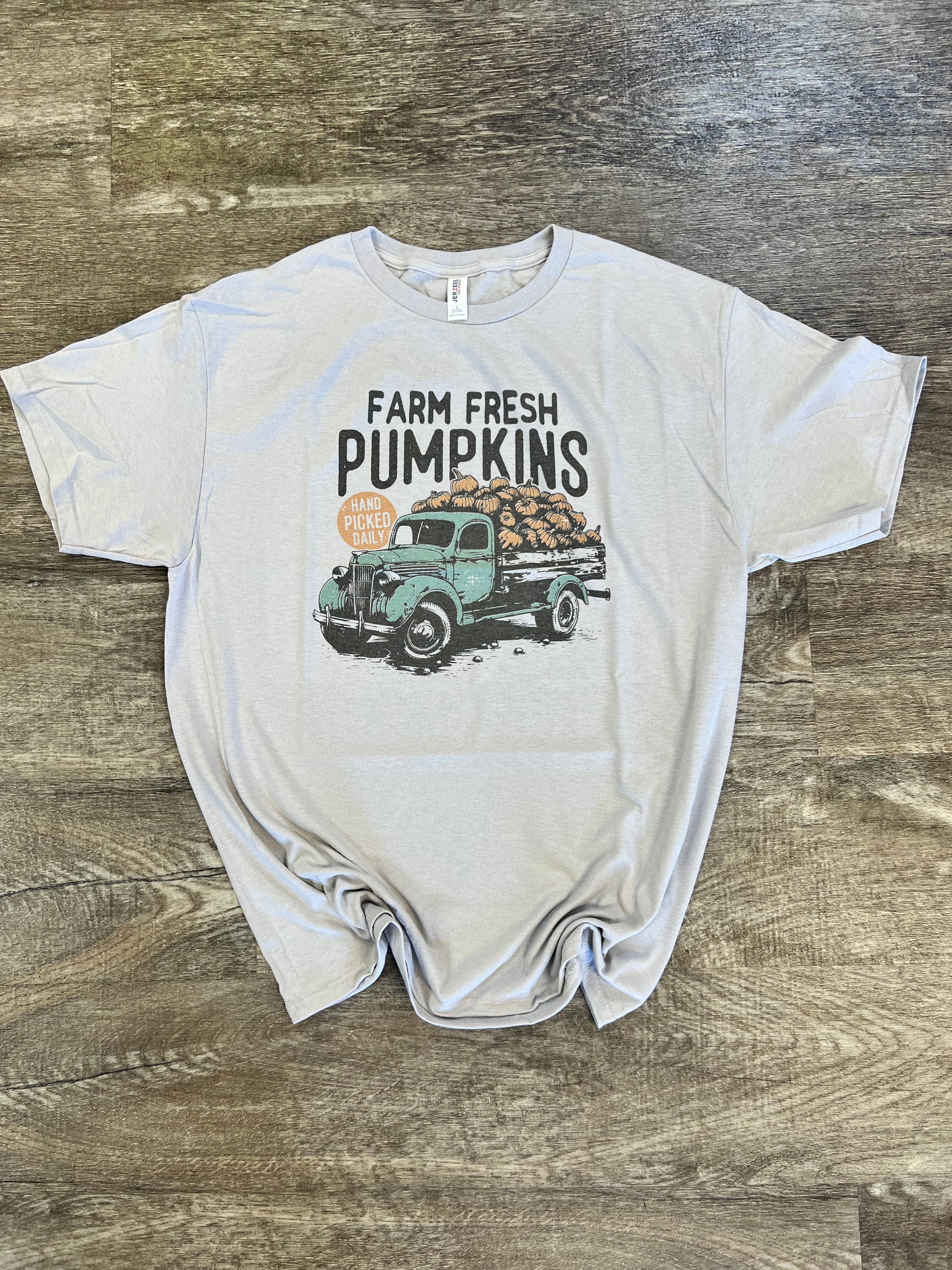 Farm Fresh Pumpkins with Truck On Silver Tee Hoodie, Sweatshirt | PodTeesHub.com