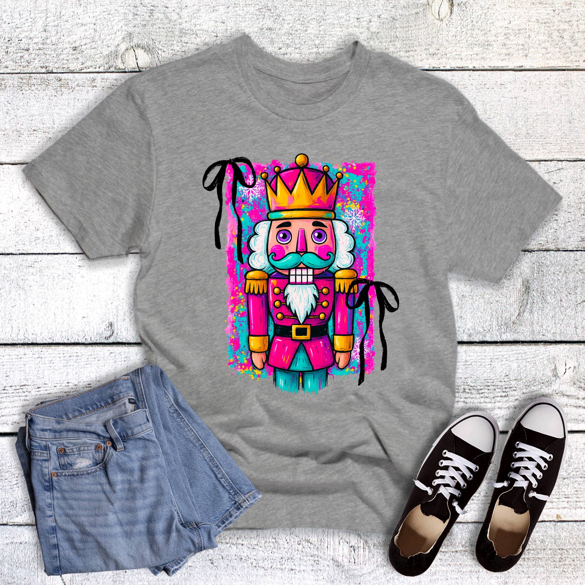 Christmas Preppy Painted Nutcracker Graphic Tee Hoodie, Sweatshirt | PodTeesHub.com