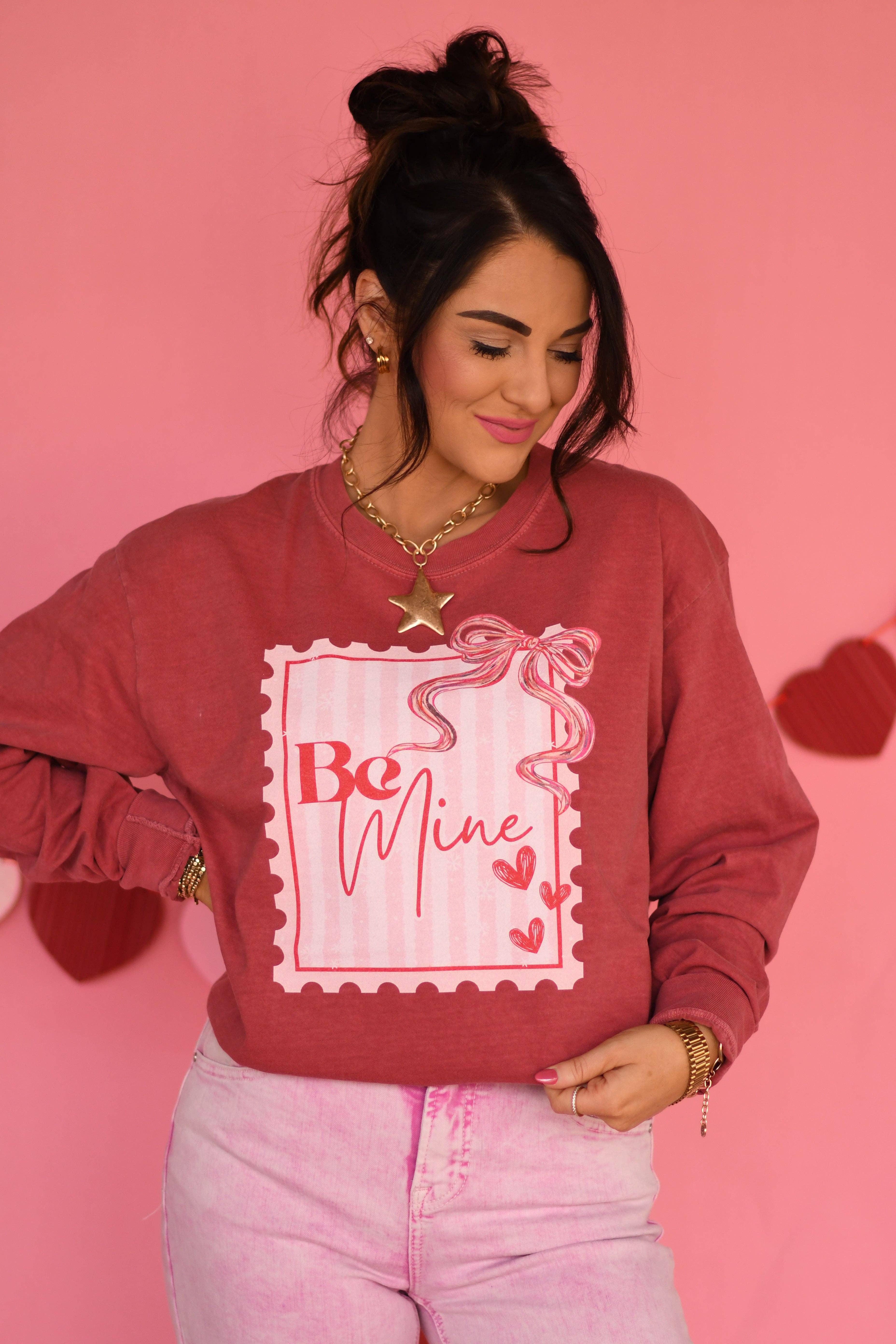 Red Be Mine Stamp Long Sleeve/Short Sleeve Tee Hoodie, Sweatshirt | PodTeesHub.com