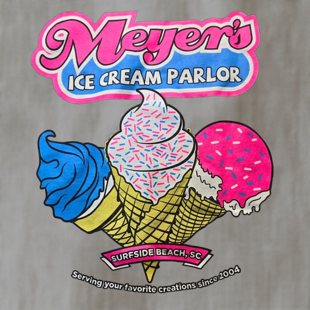 Vintage Surfside Beach Sc South Carolina Meyer S Ice Cream Parlor T Shirt Adult Men S Xl Gray Tie Dy Hoodie, Sweatshirt