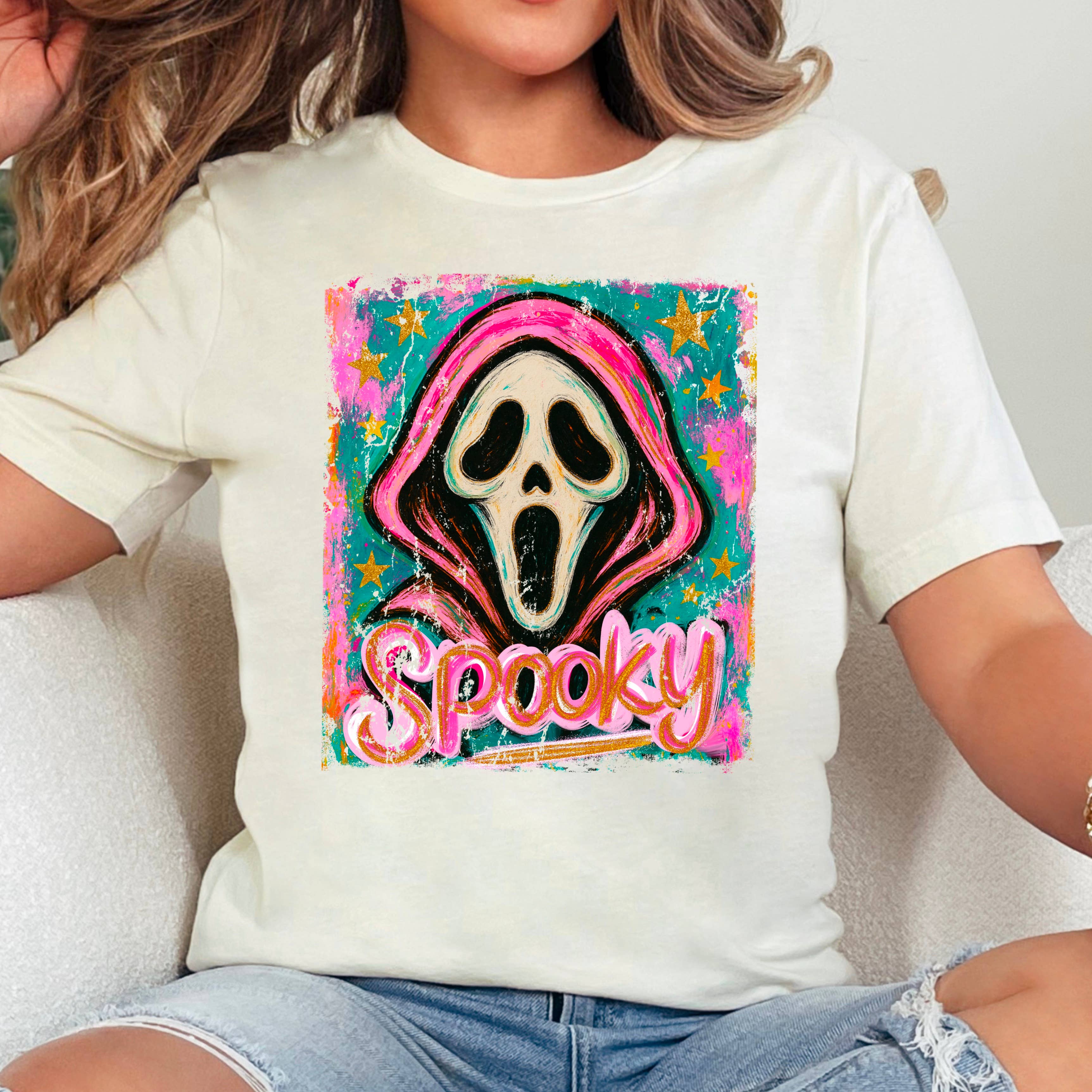 Halloween 2025 Spooky Ghost Graphic Tee  | Bella Canvas Hoodie, Sweatshirt | PodTeesHub.com