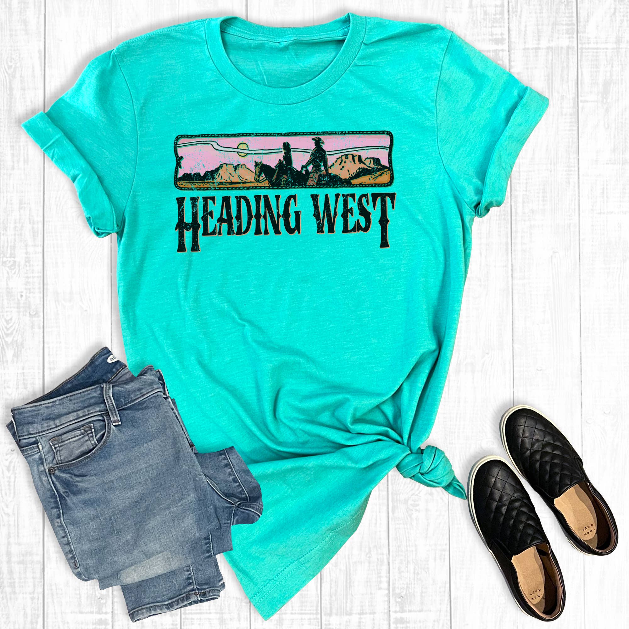 Western Heading West Graphic Tee Hoodie, Sweatshirt | PodTeesHub.com