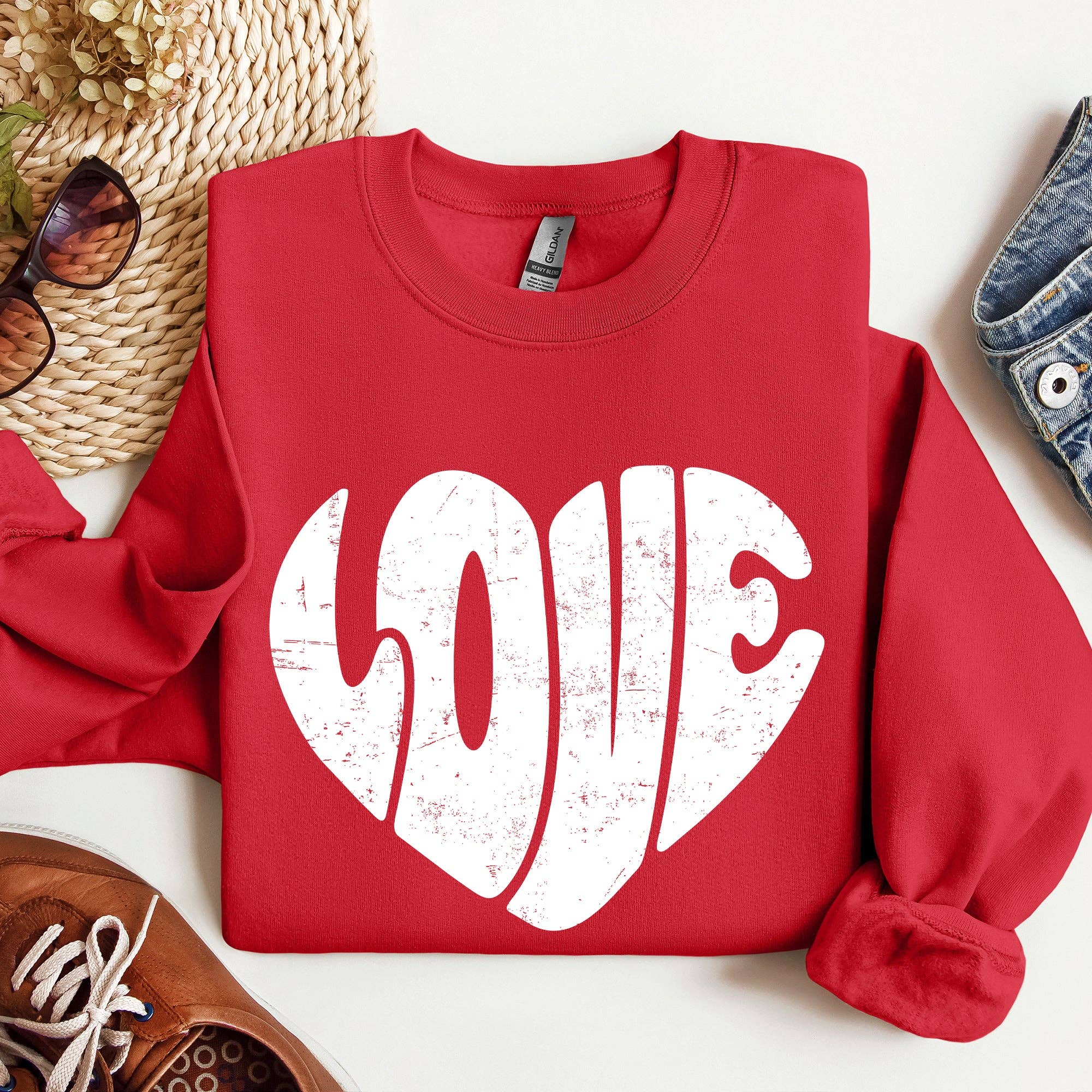 Retro Love Heart, Vintage, Sweatshirt, Valentine's Day T-Shirts, Hoodie | PodTeesHub.com