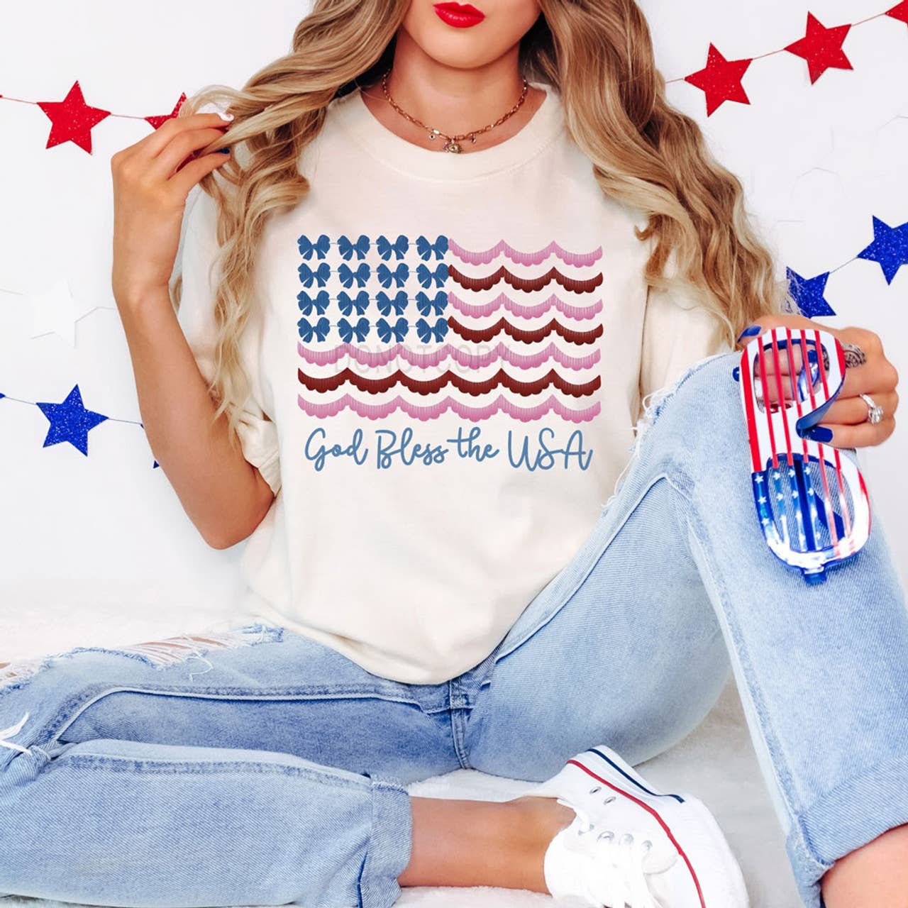 God Bless the USA Coquette Tee Hoodie, Sweatshirt | PodTeesHub.com