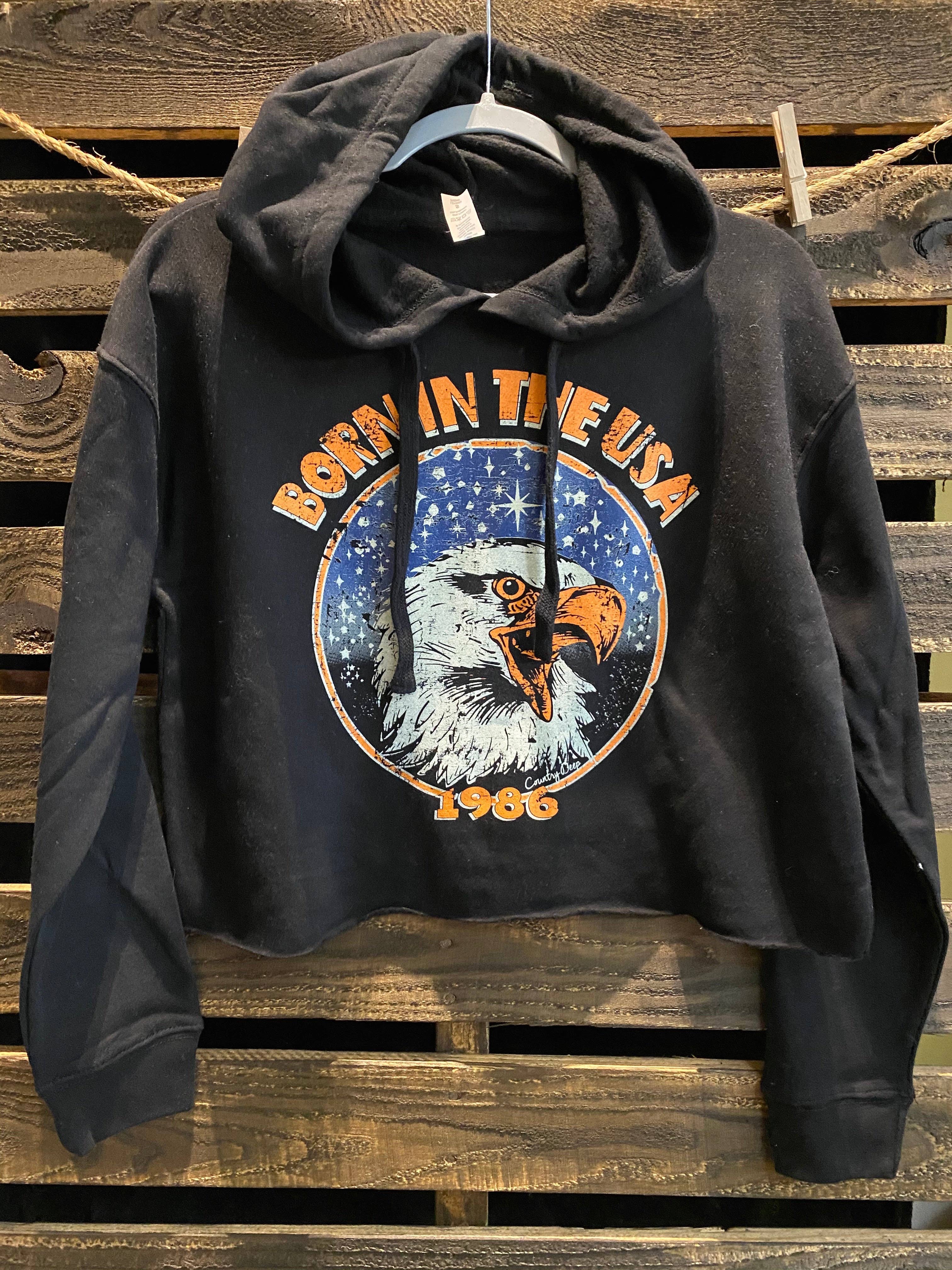 Born in the USA 1980's Cropped Hooded Sweatshirt T-Shirts, Hoodie | PodTeesHub.com
