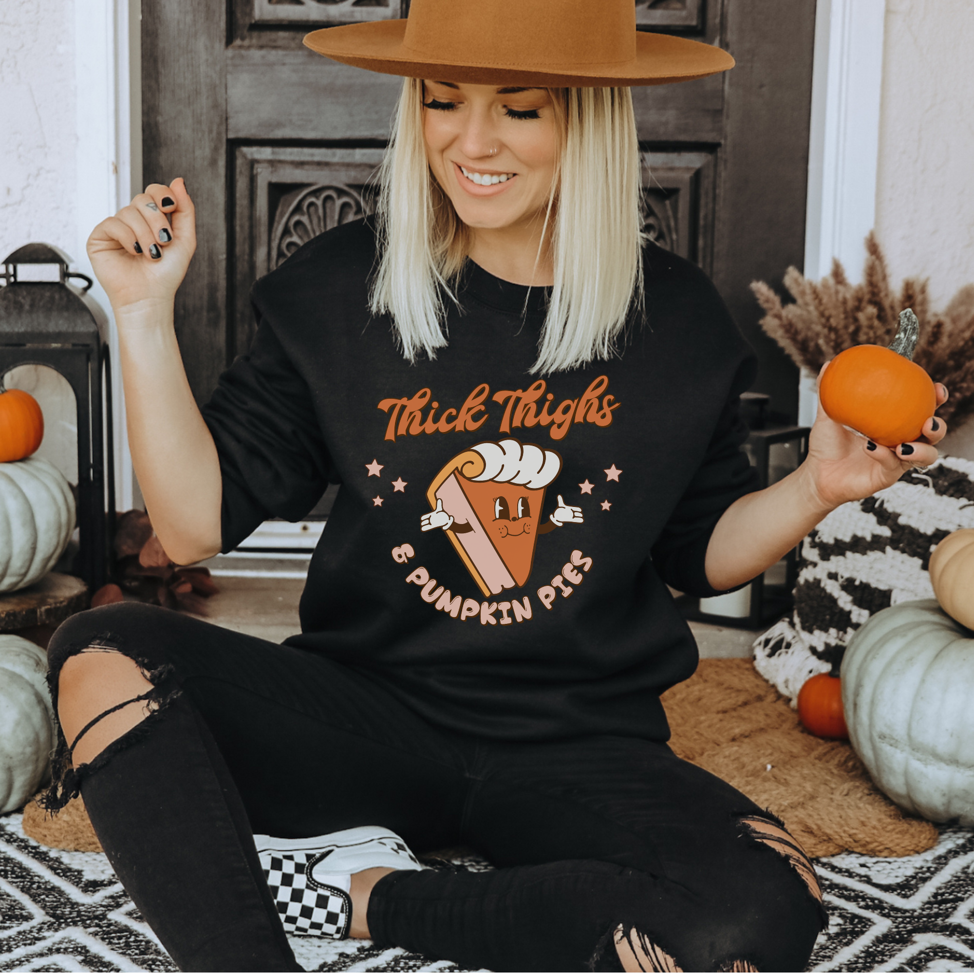 Thick Thighs & Pumpkin Pies Hoodie or Crewneck Sweatshirt T-Shirts | PodTeesHub.com