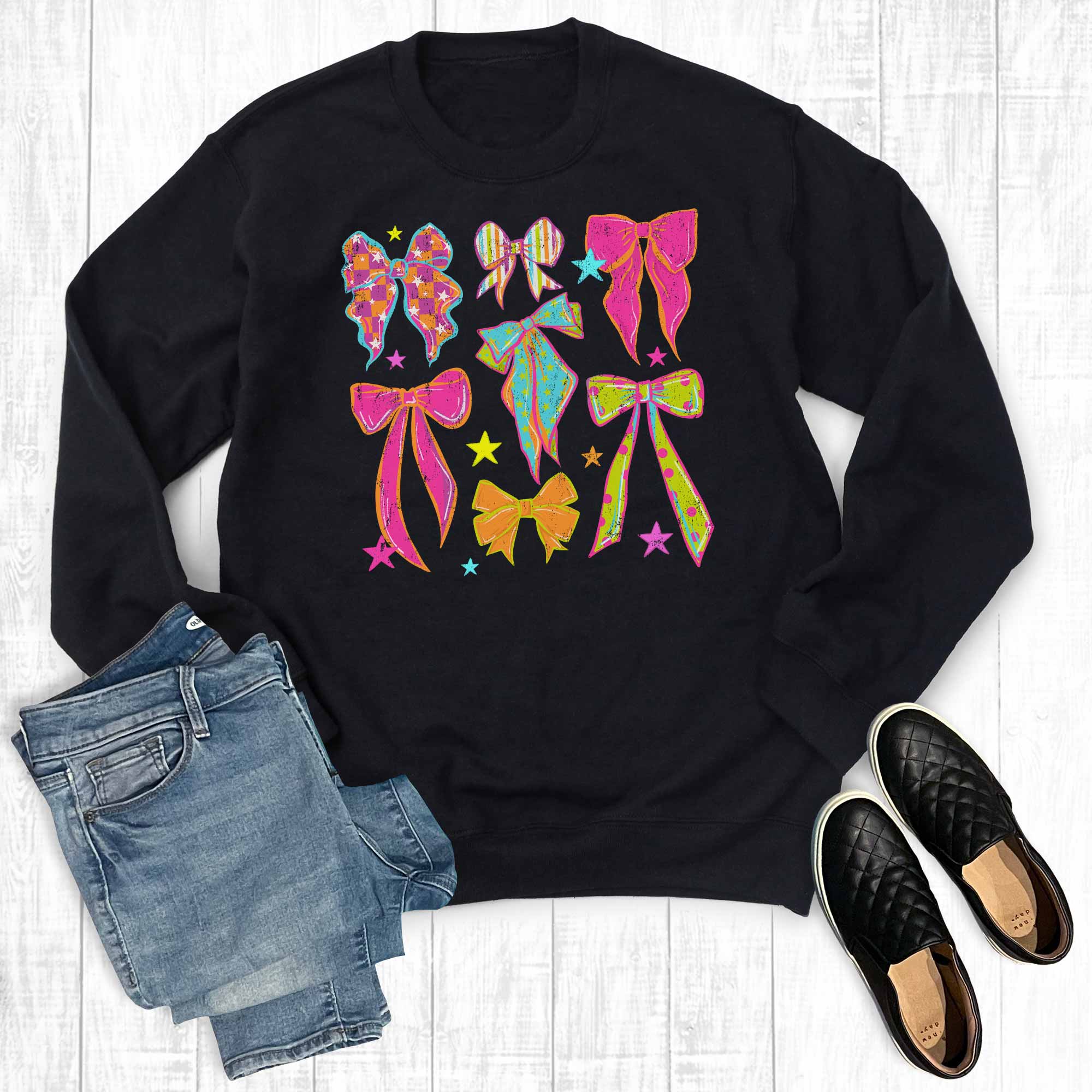 Retro Colorful Bow Collage Graphic Sweatshirt T-Shirts, Hoodie | PodTeesHub.com