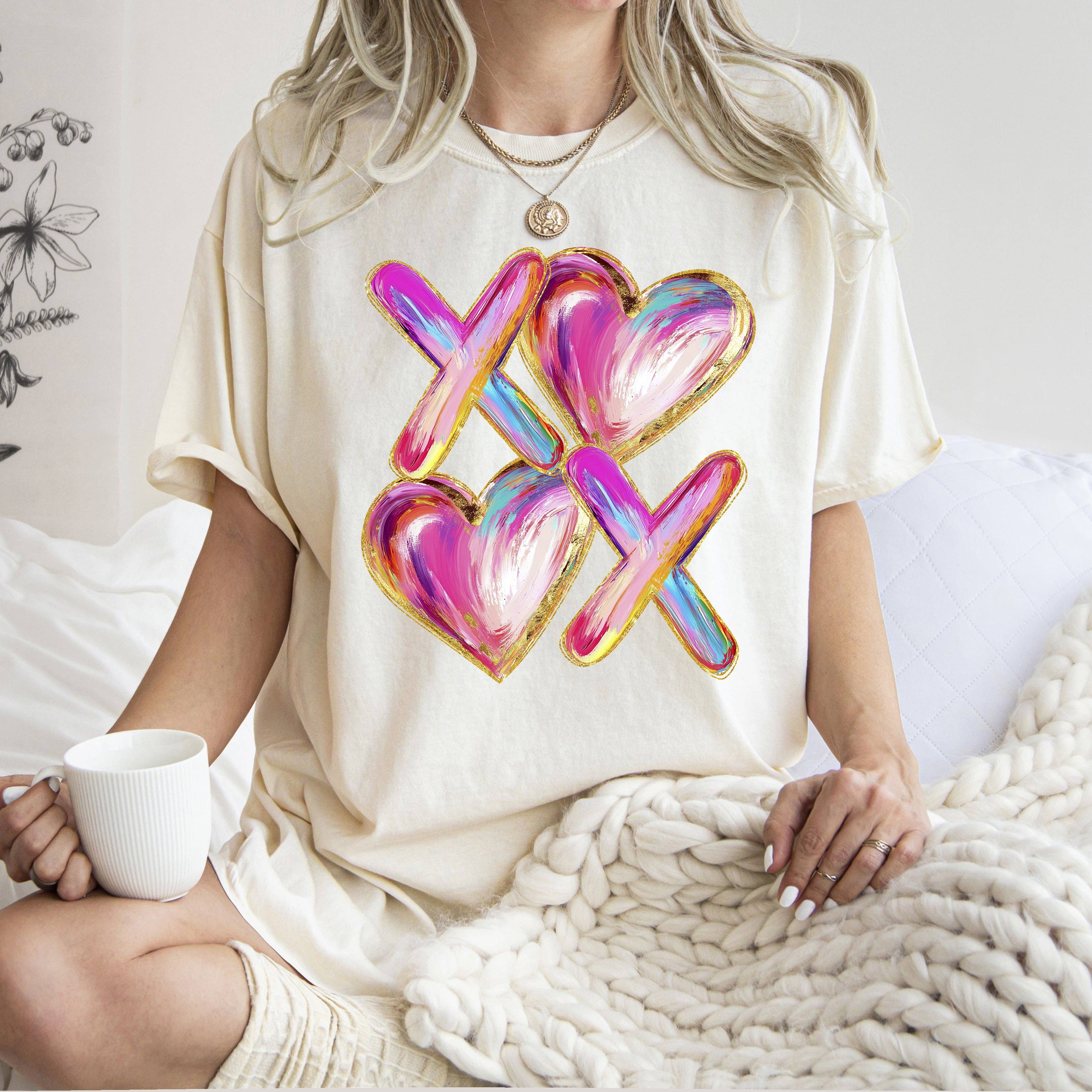 Glittery Colorful Valentine's Hearts Comfort Colors T-Shirt Hoodie, Sweatshirt | PodTeesHub.com