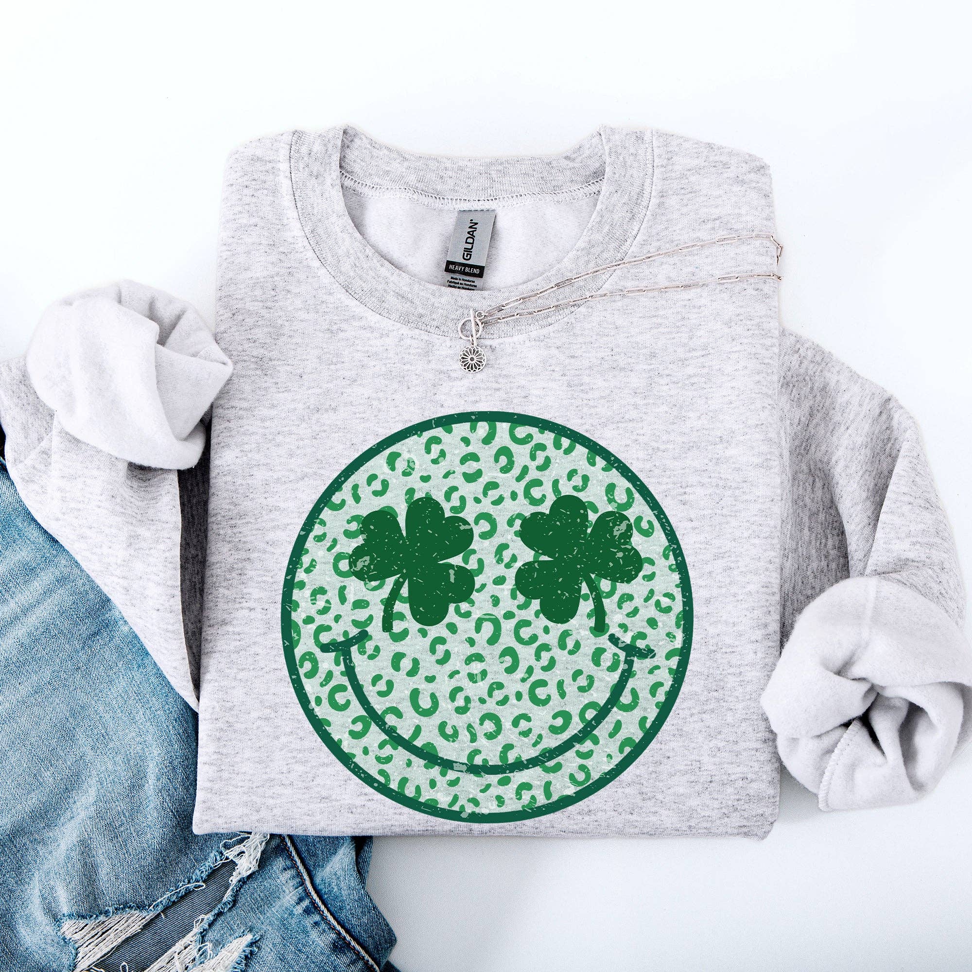 Leopard Print Smiley, St Patrick's Day, Shamrock Sweatshirt T-Shirts, Hoodie | PodTeesHub.com