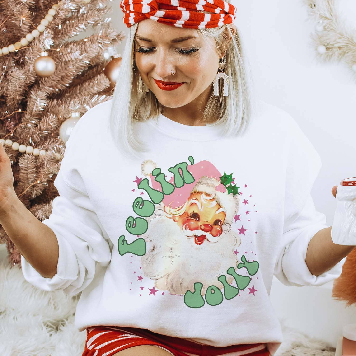 Feelin Jolly Santa '22 - White Sweatshirt T-Shirts, Hoodie | PodTeesHub.com