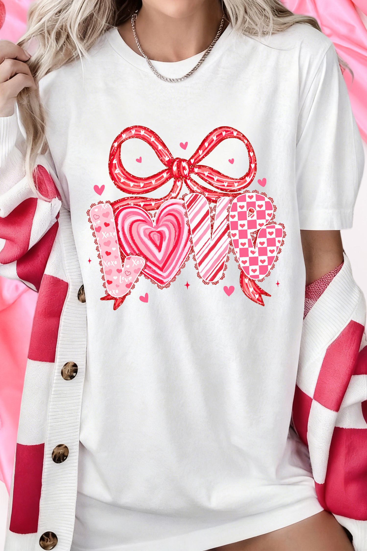 Sweet Love Ribbon Bow Printed Valentines Day T Shirt (S-3XL) Hoodie, Sweatshirt | PodTeesHub.com