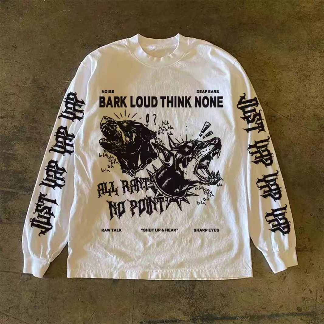 White Washed Vintage Hound Print Long Sleeved T Shirt Hoodie, Sweatshirt | PodTeesHub.com