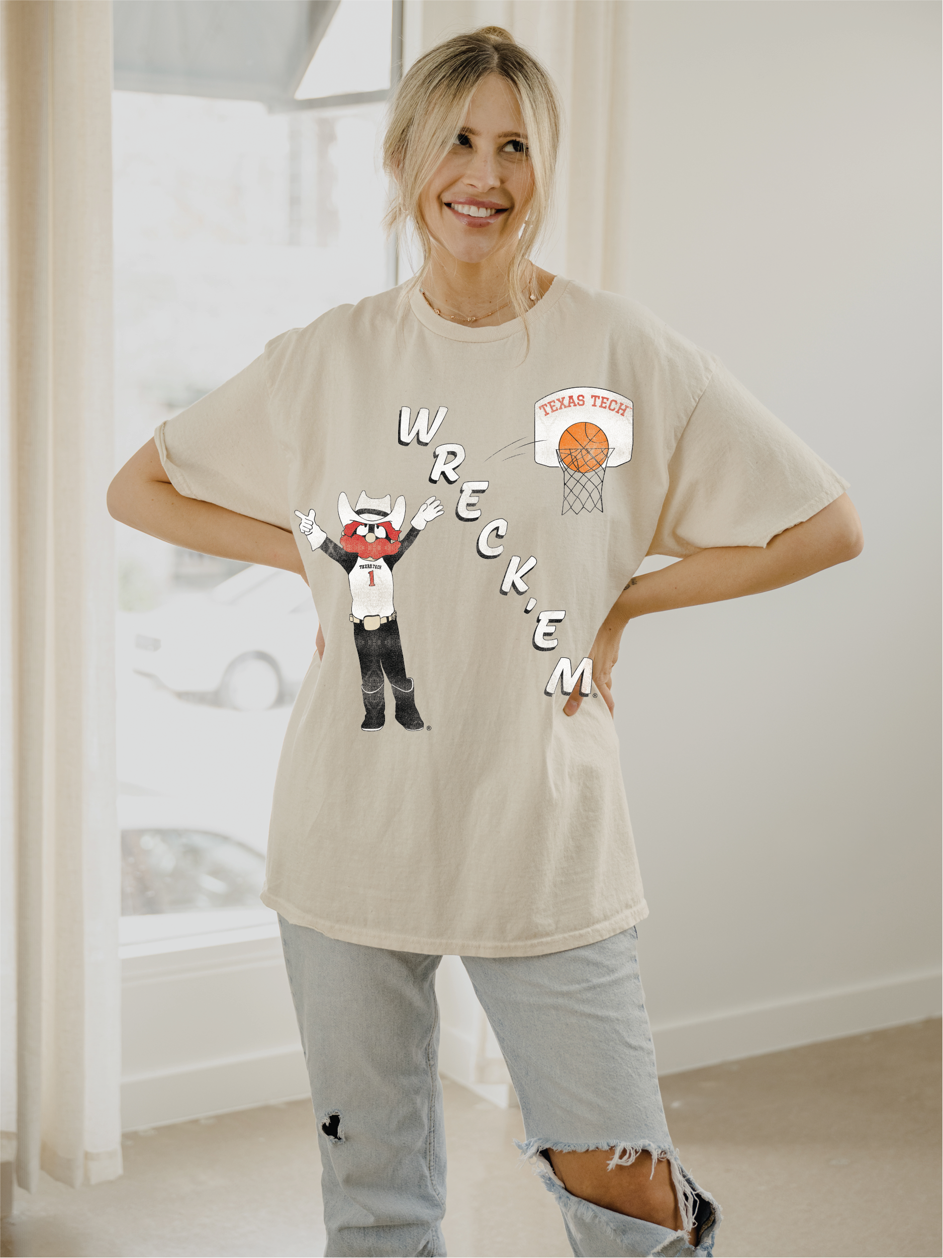 Texas Tech Retro Basketball Off White Thrifted Tee Hoodie, Sweatshirt | PodTeesHub.com